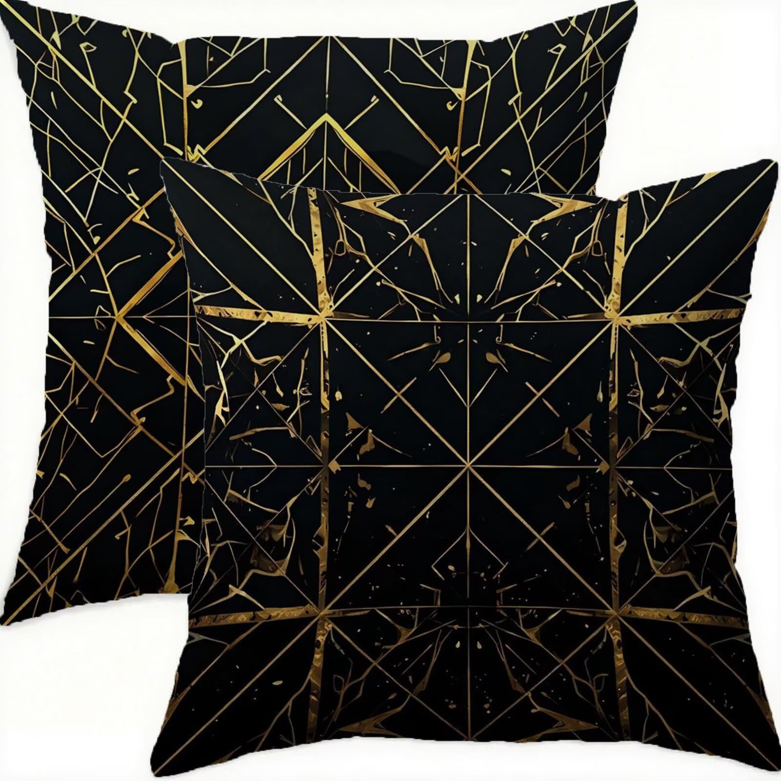 Housse coussin 70x70 velours doré géométrique luxe salon