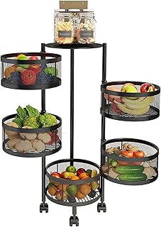 Obrotowa Półka 5-Tier Tour Kosz z owocami, Siatka Wózek walcowania Węgiel Stalowy Schowek Kuchenny Koszyk Wielofunkcyjny Wózek użytkowym, Obrotowy Owoce i Warzywo Storage Bask