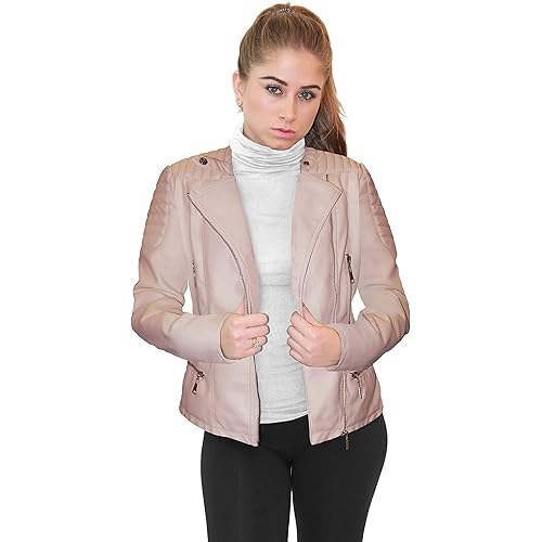Olivia Miller Womens Faux Leather Zip Up Moto Biker Jacket