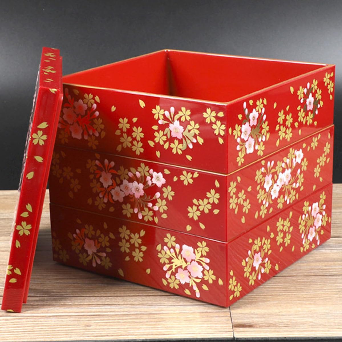 Uonlytech Caja de Sushi Estilo Japonés de Tres Capas, Plástico Rojo