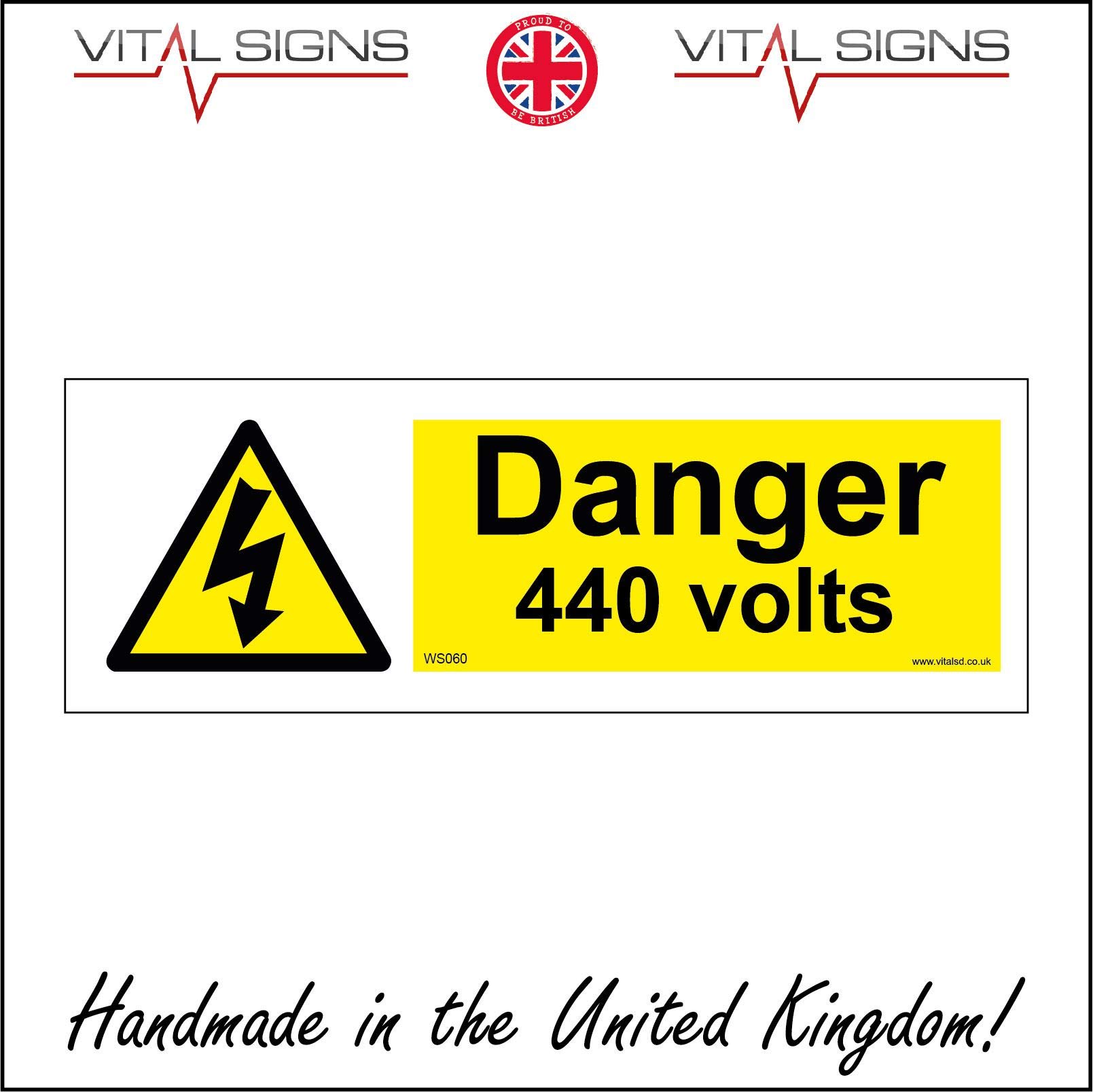 WS060 DANGER 440 VOLTS SIGN ELECTRICITY SHOCK HAZARD RISK DANGER HIGH VOLTAGE 600mm x 200mm Sticker/Sav - White Background