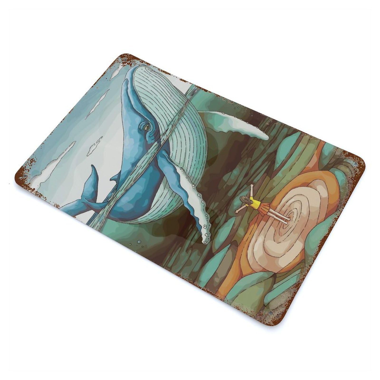 Garage Style Whale And Girl Rustic Tin Plaque 11.8"x7.9", Classic Wall Plaque for Bar And Workshop
