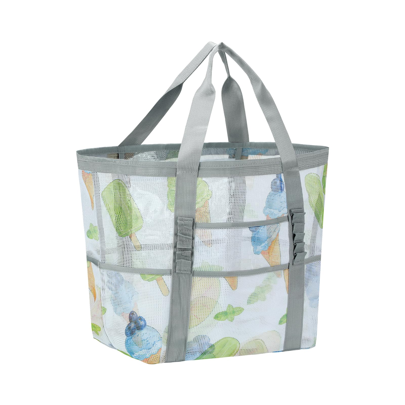 wanchel Vibrant Tropical Print Mesh Beach Bag for Women - Tote Bag for Family Travel, Toys, Vacation Essentials