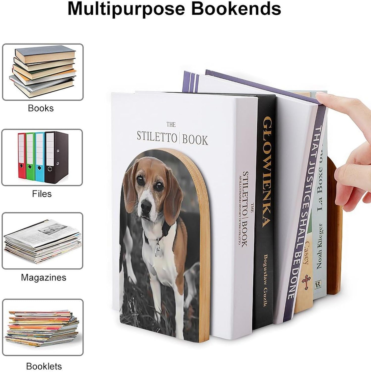 Basset Hound Dog Hunting Cute Wood Book Ends Decorative Bookends 1 Pair Non-Skid for Shelves Home Office 7 X 5 Inch