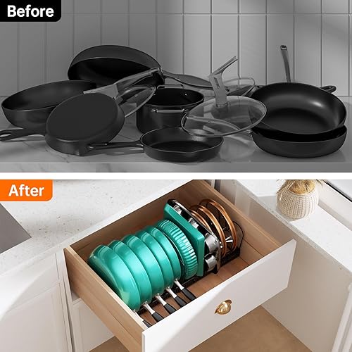 Miniatura 6 de MUDEELA Organizador expandible para ollas y sartenes debajo del gabinete, organizador de tapas de ollas para organizadores de gabinetes de cocina y