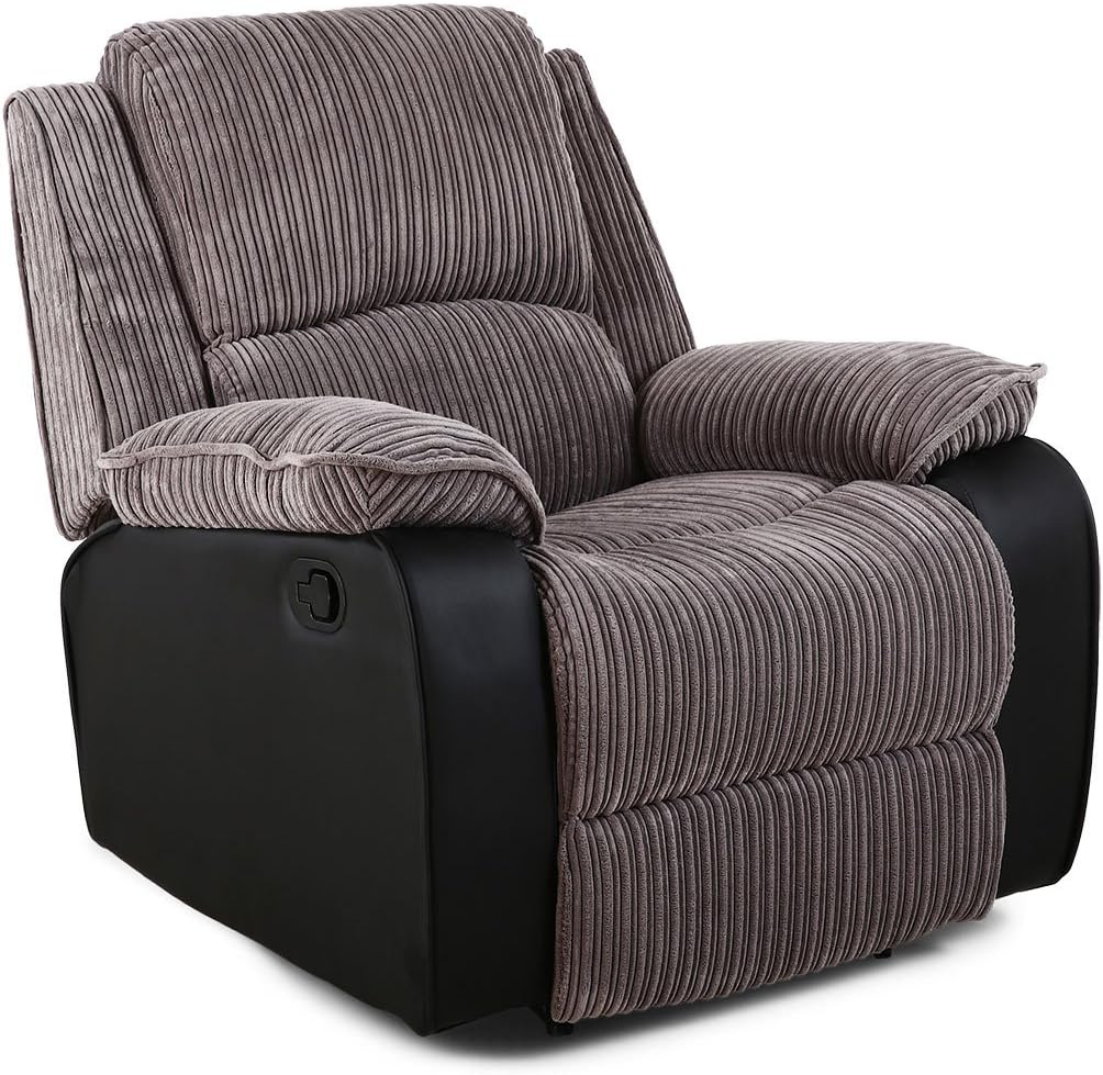 POSTANA JUMBO CORD FABRIC RECLINER ARMCHAIR SOFA LOUNGE HOME RECLINING CHAIR (Grey)