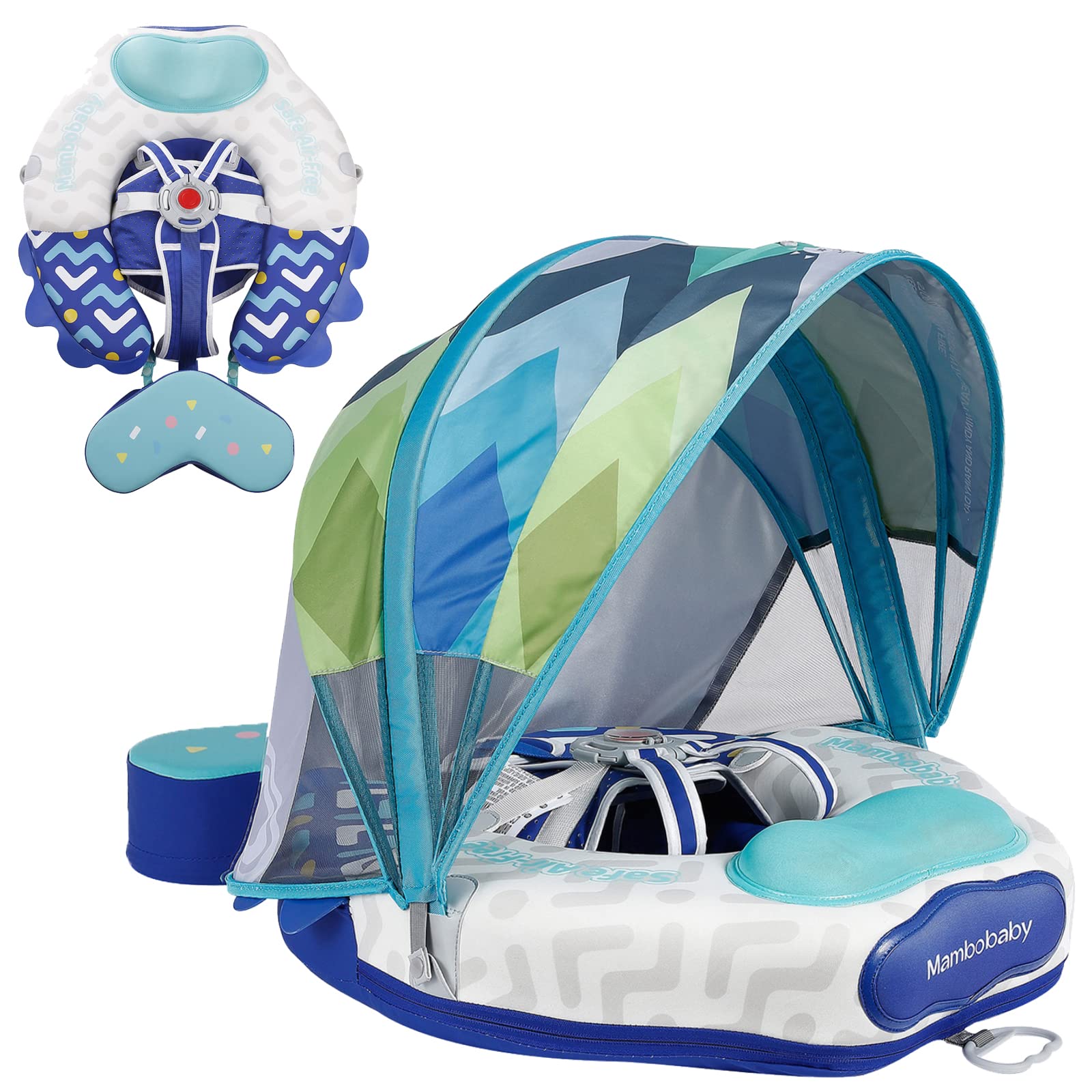 Mambobaby Float with Canopy Baby Pool Float for Swimming - Non-Inflatable Baby Float Swim Float Add Tail Solid Swimming Trainer for Infant/Toddler 3-24 Months