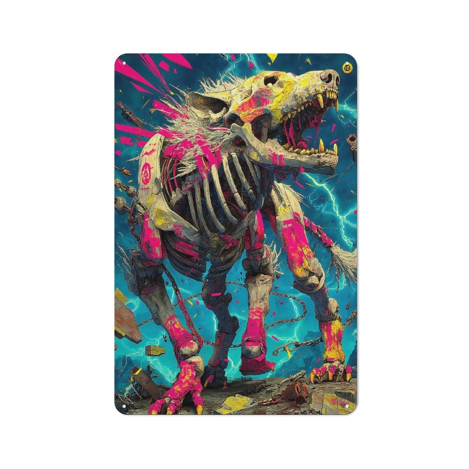 Junmoney Neon Howl – The Last Guardian Of Chaos Warehouse Style Metal Wall Decor 30X20cm, Tin Wall Sign For Modern Home, Workshop, Office Or Cafe