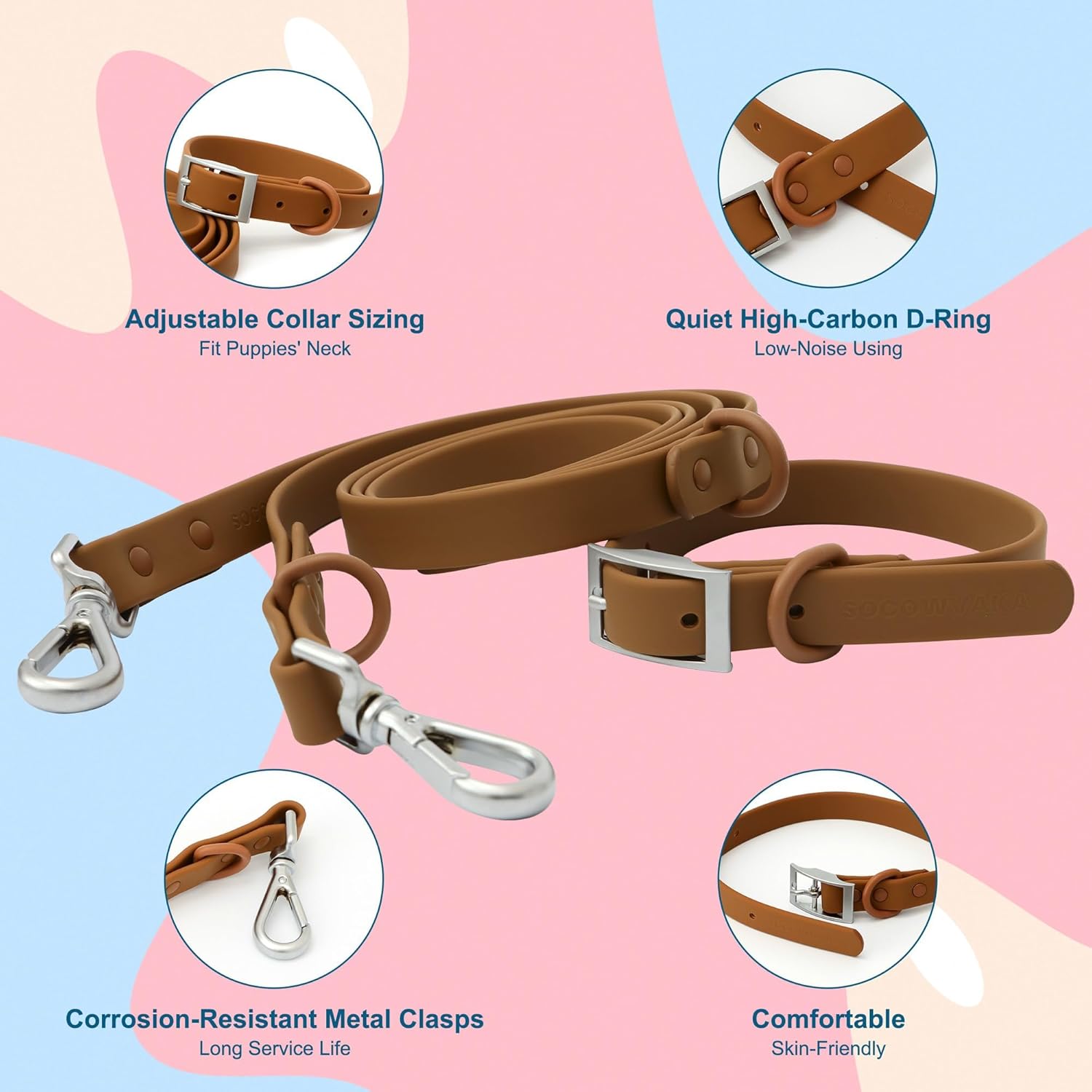 Dog Collar and Leash Set, Durable Waterproof Dog Leashes Collars, 5 Length Setting Adjustable Dog Collars for Large Medium Small Dogs (Orange, XL)