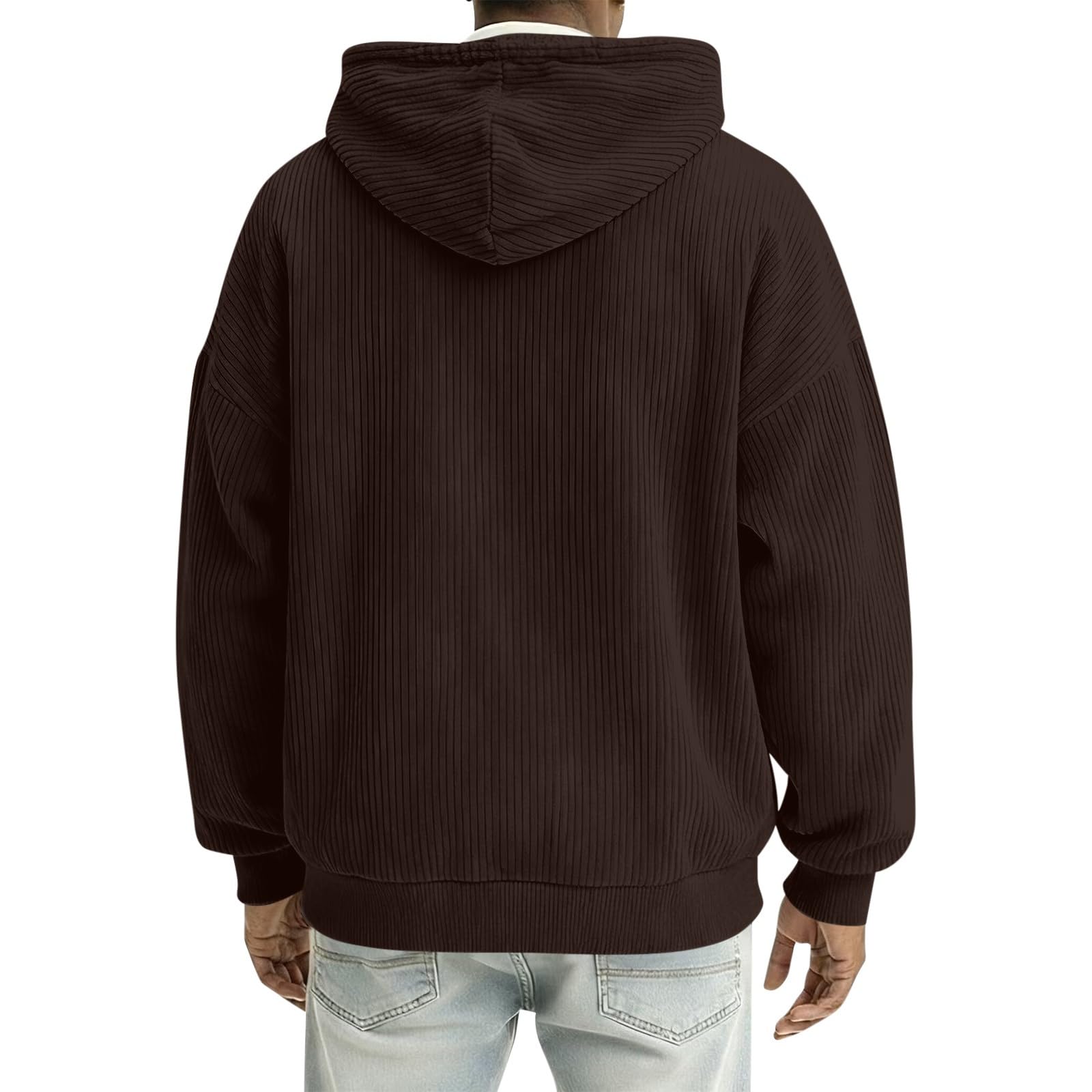Sweat à Capuche Homme, Poche Kangourou, Velours Côtelé, Manches Longues