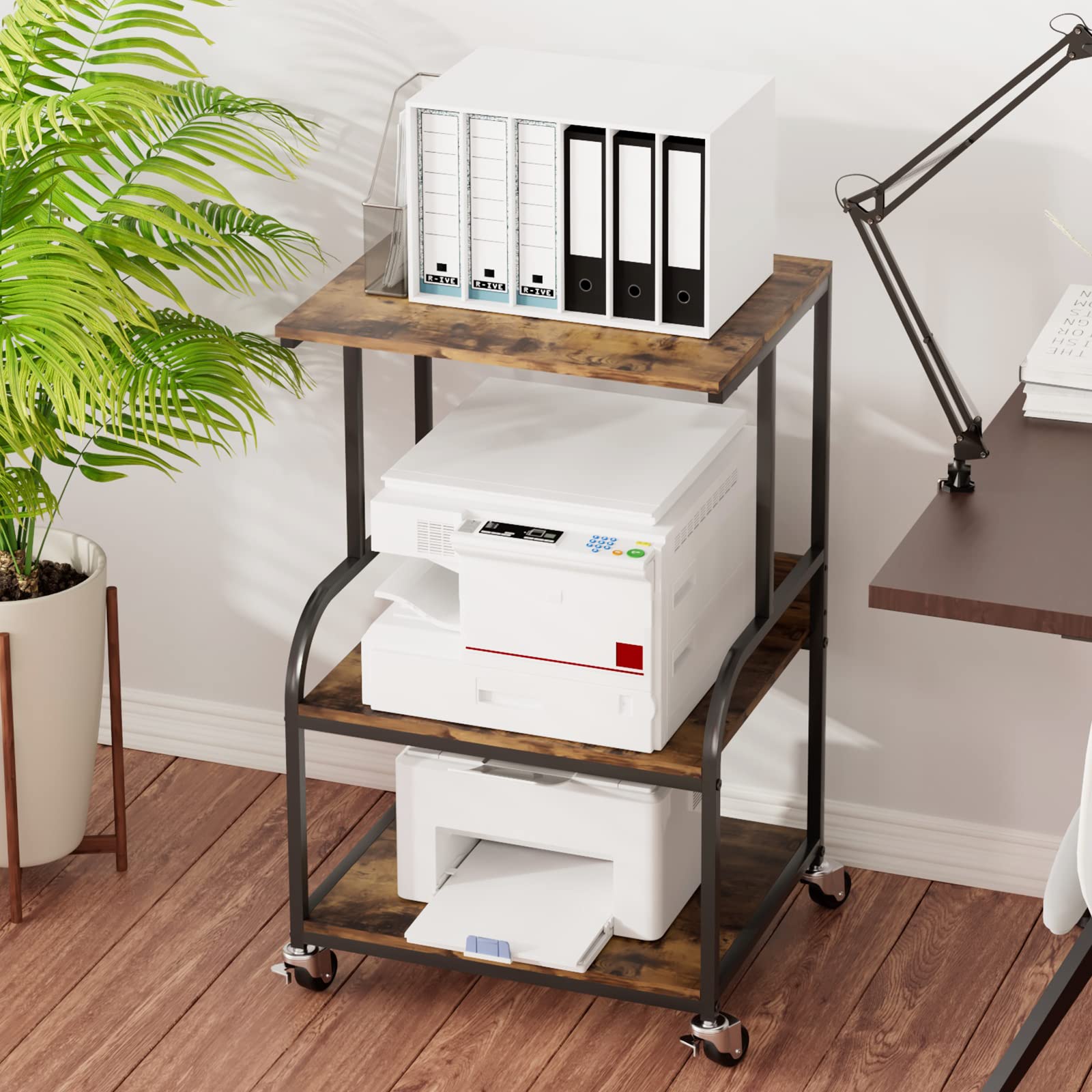 Mesa Organizadora Para Impresora Con Ruedas - 3 Niveles Ajustables En Altura, Soporta 30 Kg Por Estante, Ideal Para Oficina O Casa