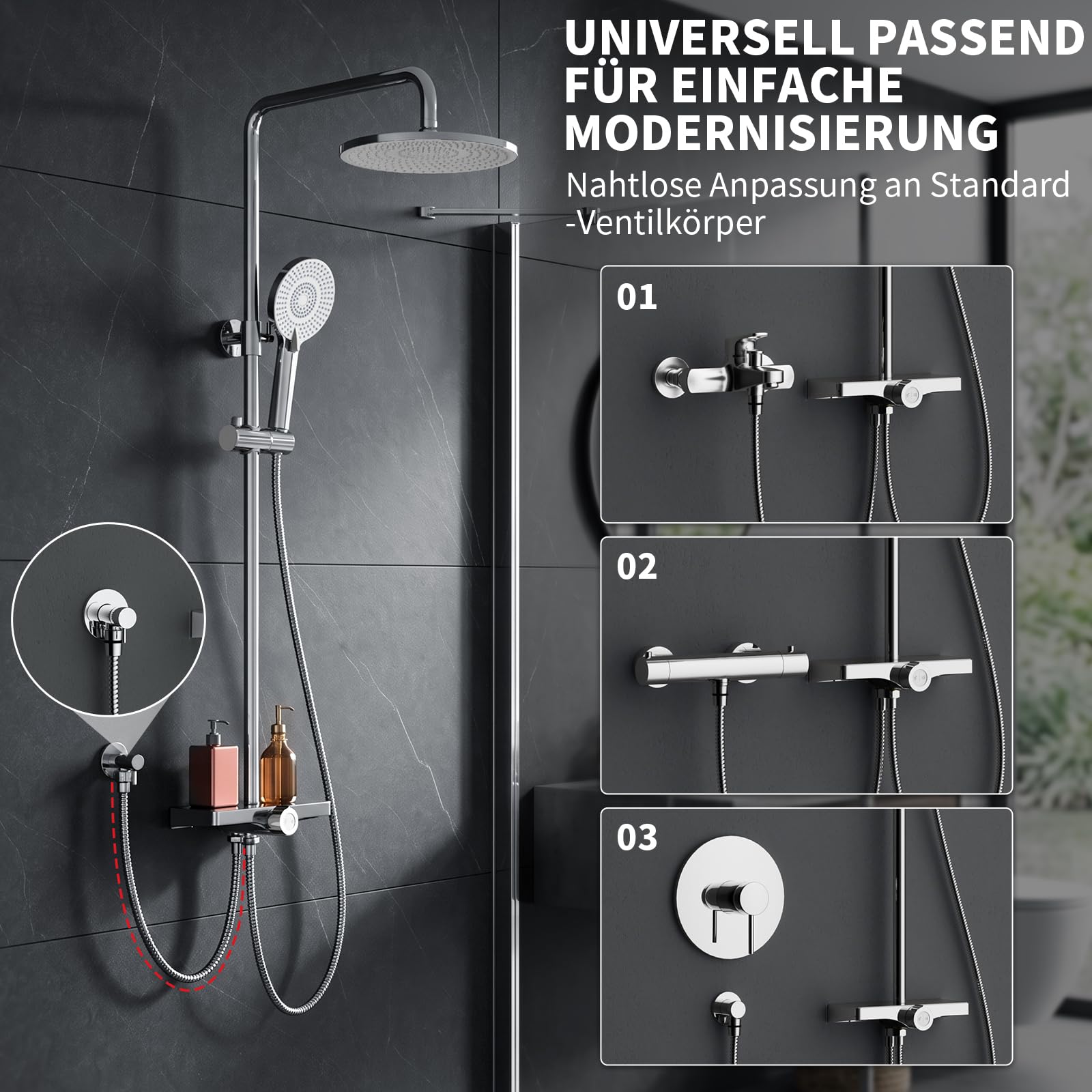 Rainsworth Regendusche ohne Armatur mit 25 cm rundem Regenduschkopf Chrom