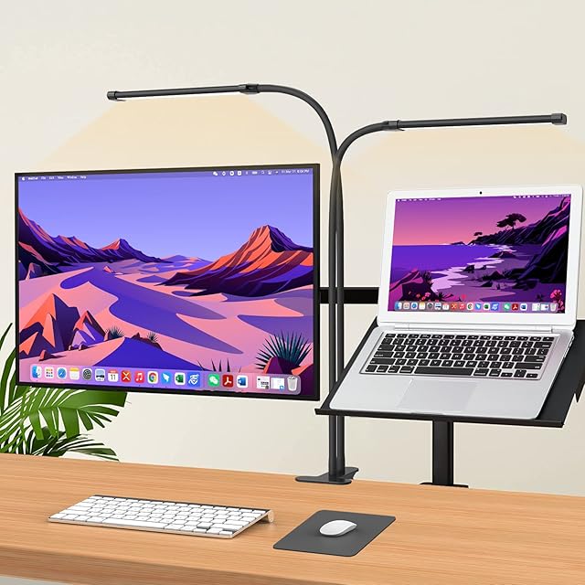 iZELL 77 LED Dimmable Desk Lamp - 3 Colour Temperatures & 10 Brightness Levels 2X 70cm Flexible Gooseneck with USB Charger, Easy Clip on Reading Light, Led Table Lamp, Work Lamp for Home/ Office