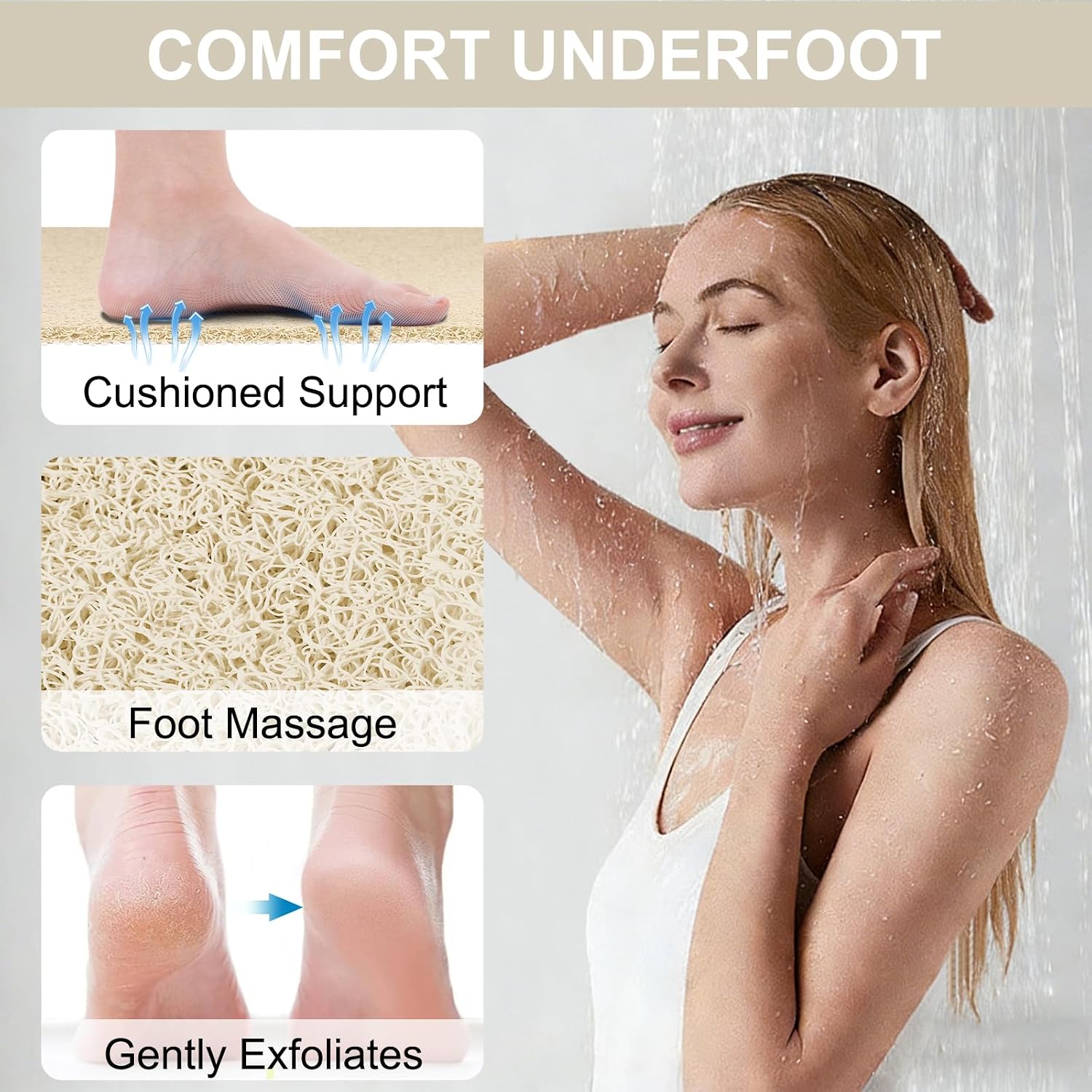 Large Shower Mat Non Slip: 47 x 32 Inch Non Slip Shower Mats for Inside Shower, Anti Slip Shower Mat, Soft Loofah Shower Matt, Shower Floor Mat for Shower, PVC Shower Stall Mats for Elderly
