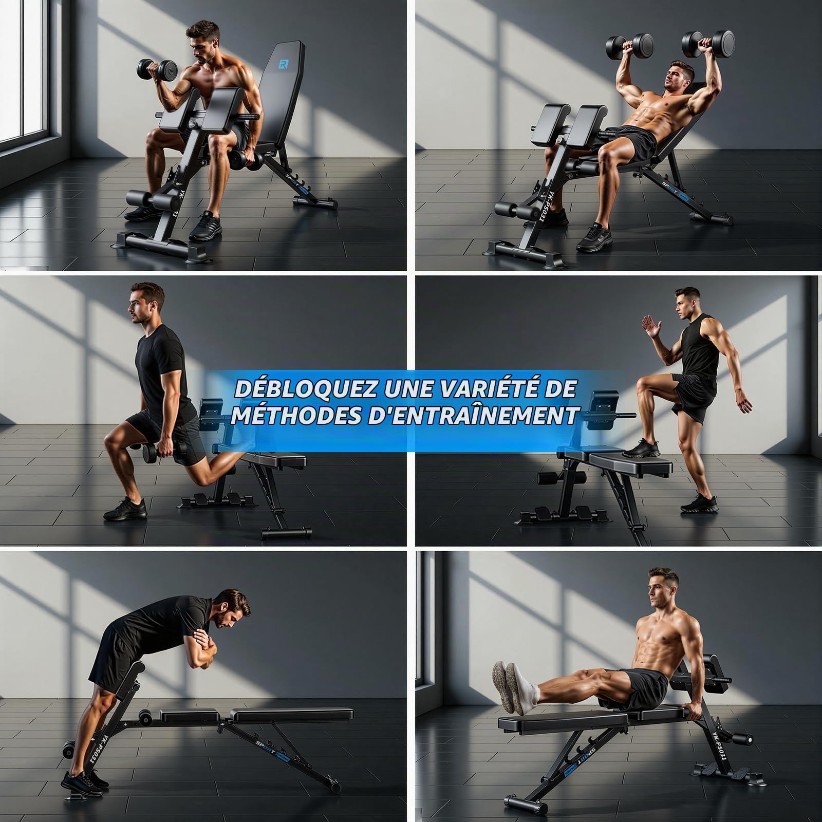 Banc musculation - Banc de musculation Réglable - Permet de Plat/Incliné/Décliné/Vertical etc.- Pour Entraînement Corps Complet à la Maison & au Bureau - Capacité 300KG - Banc d'Haltères pliable