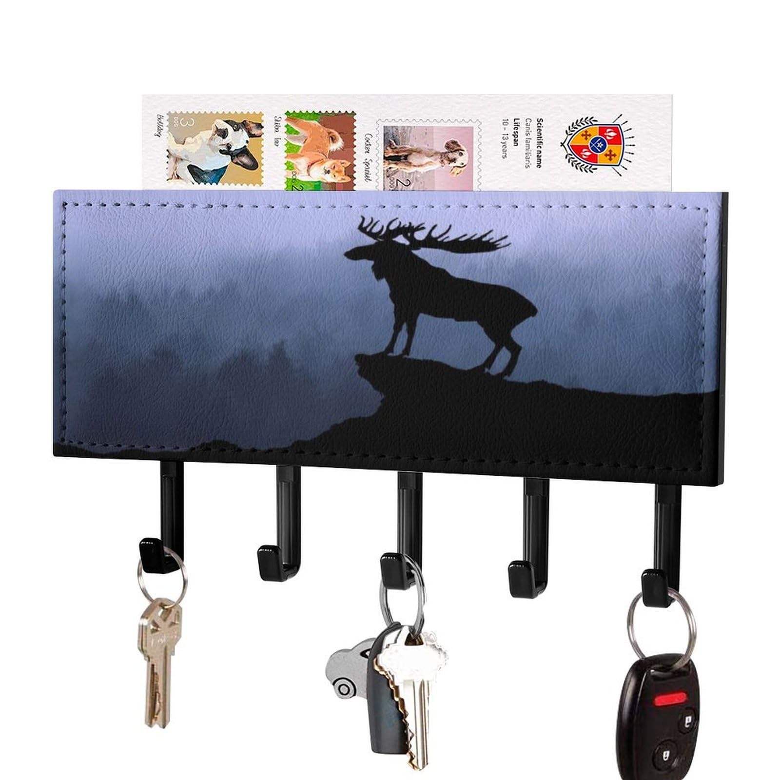 NCLQVJXZKHW Moose Forest Key Holder with 5 Hooks Key Hooks Wall Mounted Key Racks Key Hanger Organiser Shelf