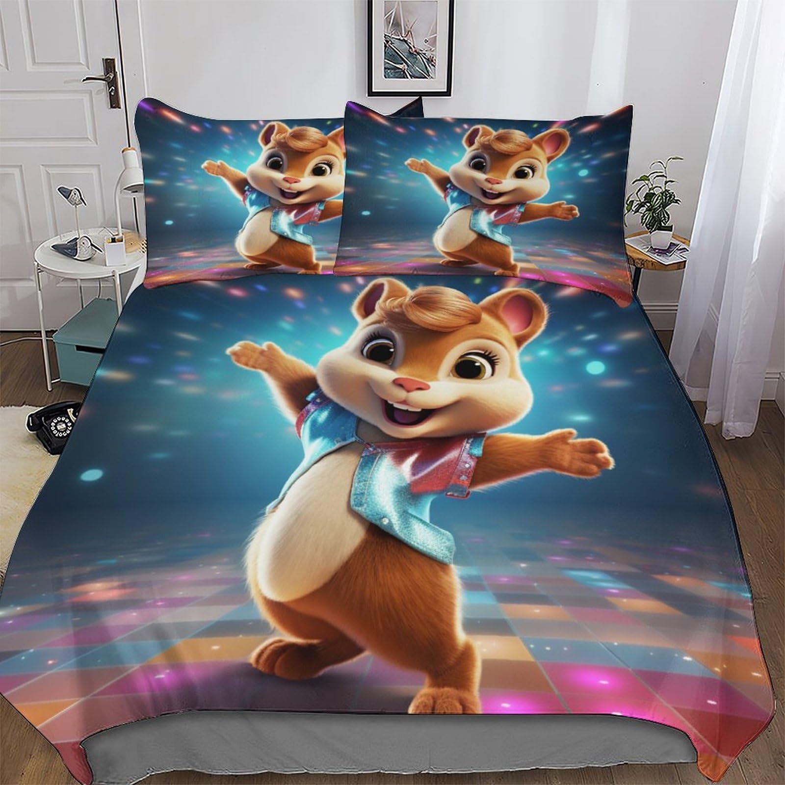 Parure de lit écureuil mignon housse couette 220x240 hypoallergénique enfant ado