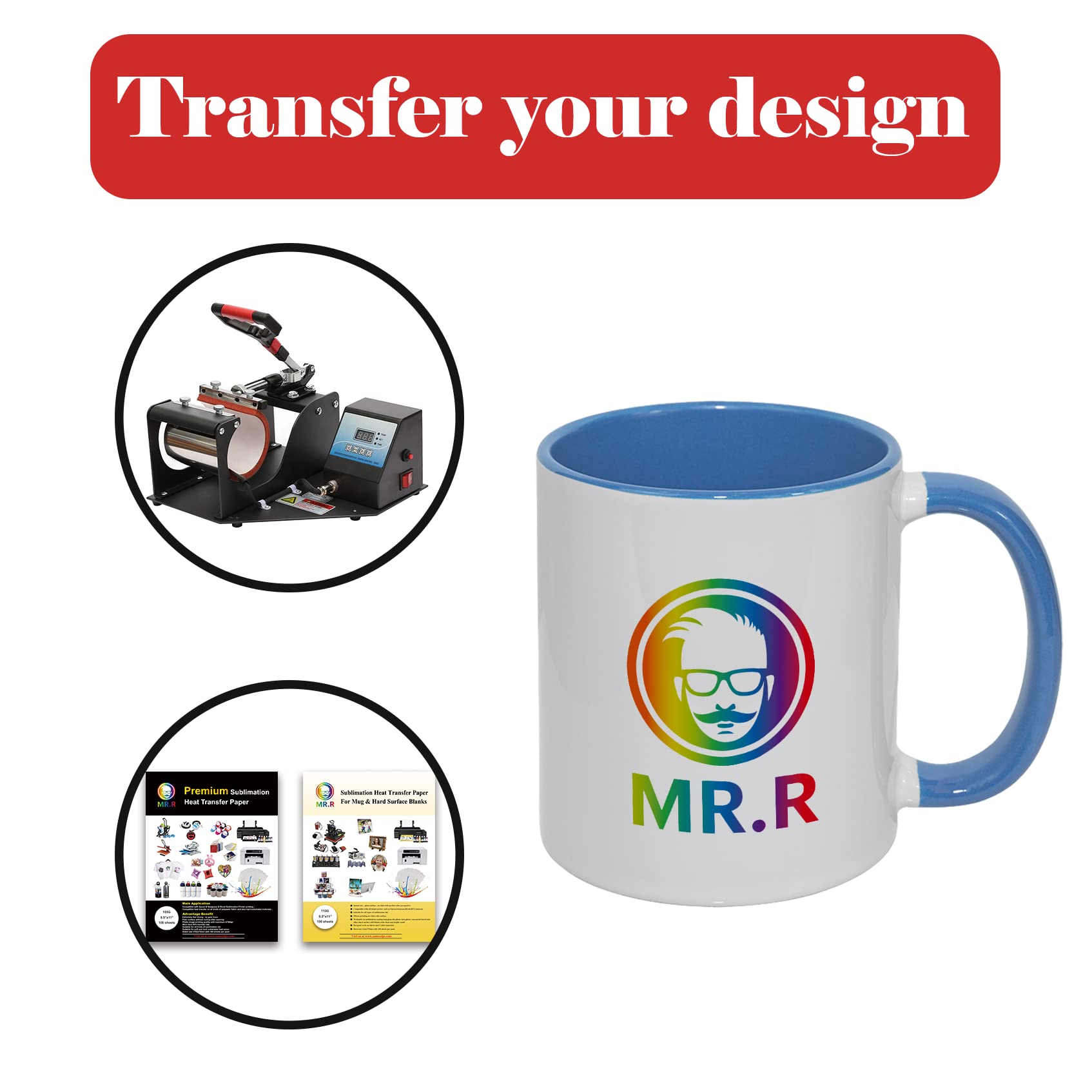 MR.R Tazas de café de cerámica para lavavajillas con taza de color azul, interior y asa, taza para beber té de leche, agua de 11 onzas, juego de 6