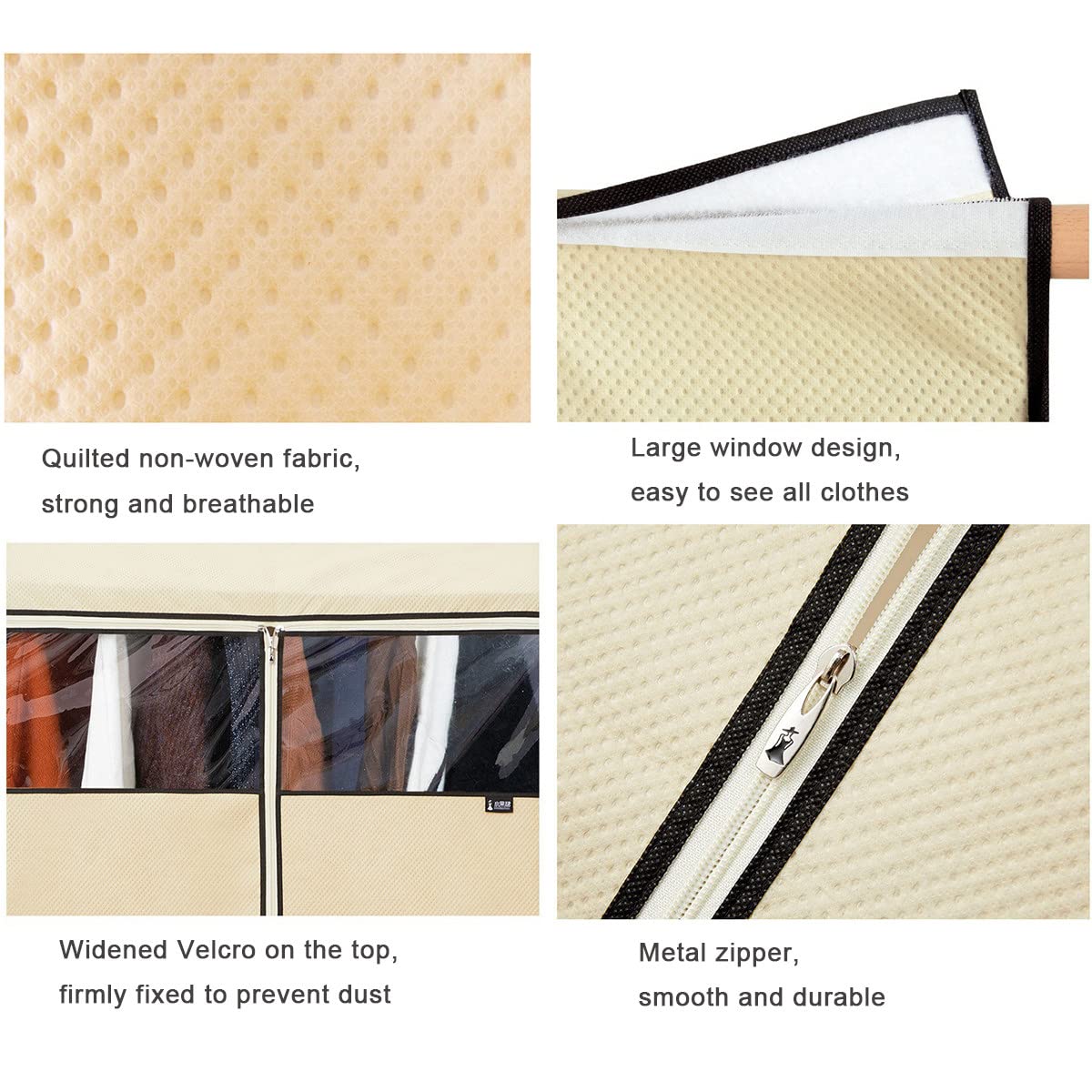 Große Kleiderhüllen, Beige, Baumwolle und Leinen, Kleidersack zum Aufhängen, Kleidung, Staubschutz, Schrankaufbewahrung,52×52×85cm