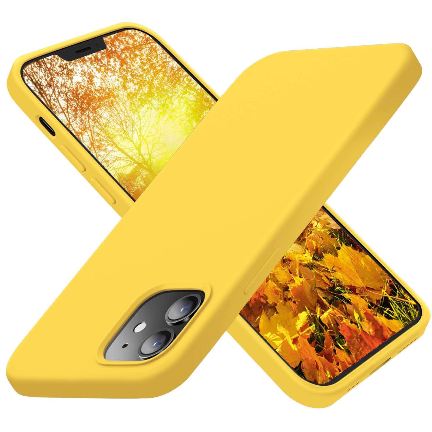 Cordking Designed for iPhone 12 Case/iPhone 12 Pro Case, Yellow Silicone Ultra Slim Shockproof Protective Phone Case with [Soft Anti-Scratch Microfiber Lining], 6.1 inch