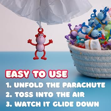 Entervending Parachute Toys for Kids - Pack of 12 Multicolor Monkey Paratrooper Toy - Flying Toys for Boys & Girls - Party Favors & Summer Activities