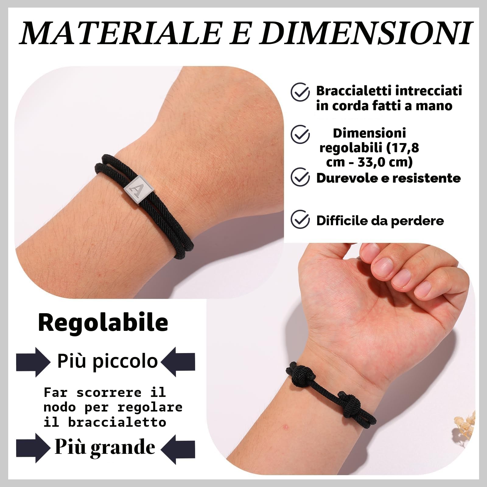 Esmoly Bracciale Uomo Braccialetti con Iniziale Bracciale Personalizzato Corda Intrecciata a Mano Sportivo Surfer Impermeabile Regolabile Regalo Uomo Ragazzo