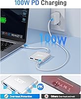 Vista 4 de Acer Adaptador USB C a HDMI, concentrador USB C multipuerto 4K con PD de 100W, puerto USBA 3.0, convertidor de audio y video digital multipuerto
