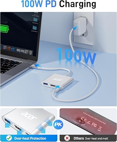 Miniatura 4 de Acer Adaptador USB C a HDMI, 4K USB C Hub con 100 W PD, puerto USB 3.0, HDMI a USBC convertidor AV digital multipuerto para MacBook Pro/Air, iPad