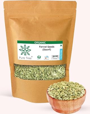 Pure Tree Certified Organic Fennel Seeds | 250 Gm | Saunf, Variyali | Perumjeerakam Whole Spices Sombu Whole | Fennel Se