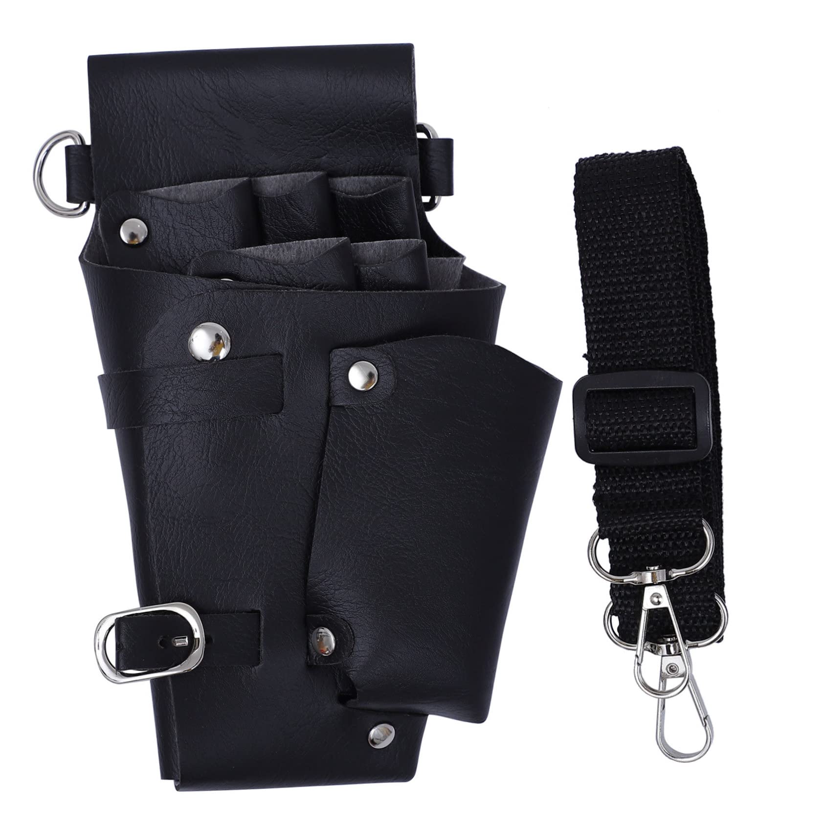 WOFASHPURET 1Pc Black Hair Scissor Waist Bag Durable PU Barber Tool Pouch with for Shears Combs and Accessories for Hairdressers and Stylists