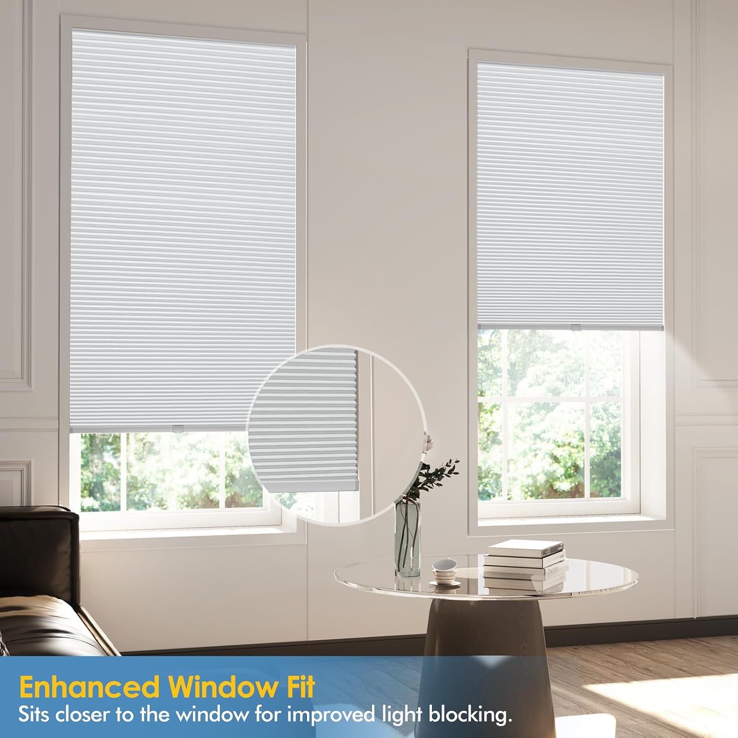 No Drill Cellular Shades, Trim-to-Fit Blackout Cordless Honeycomb Blinds