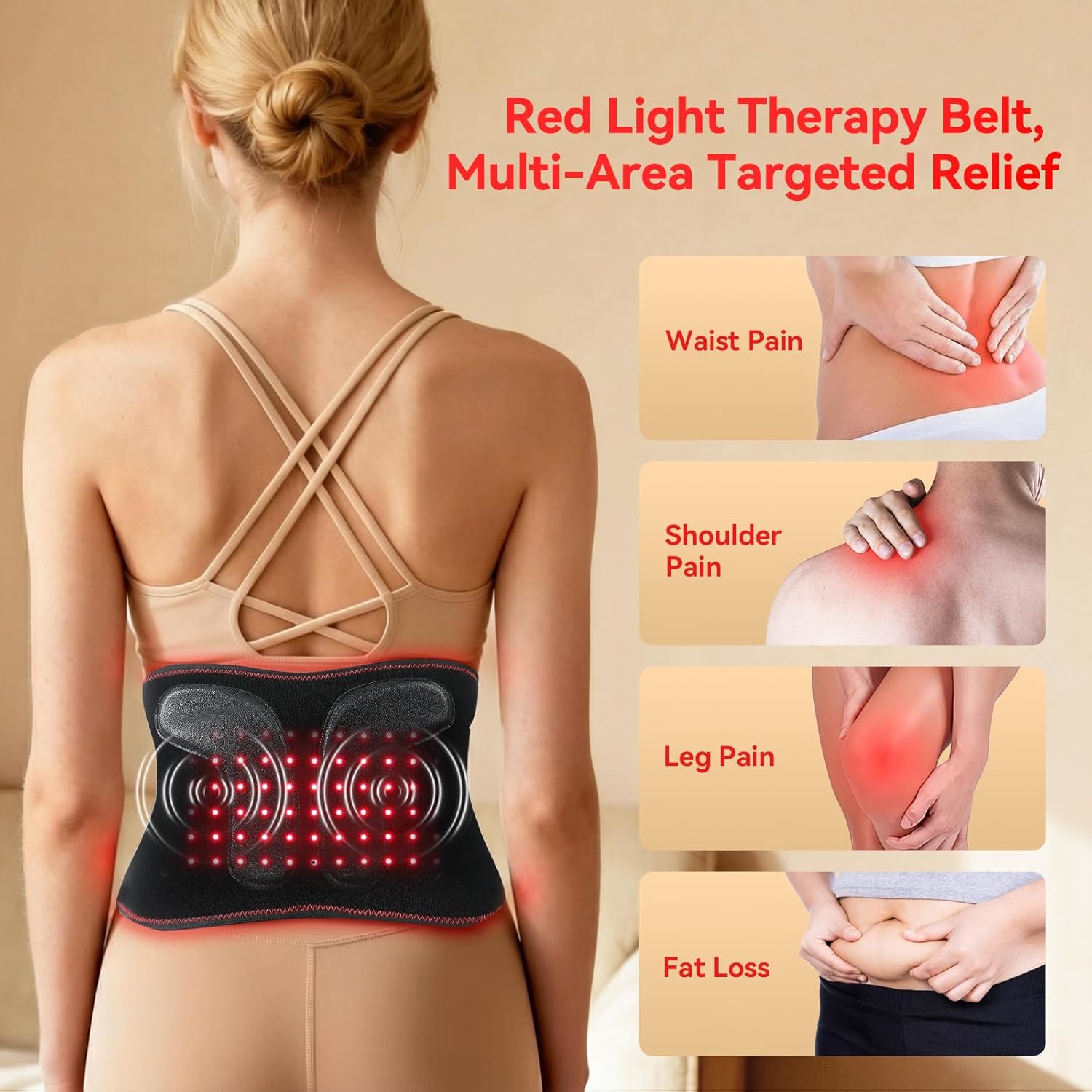 Red Light Therapy Belt for Body Back & Abdomen, 5000mAh Cordless Infrared Waist Wrap with 10Hz/40Hz Pulse, 3 Red Light & Vibration Massage, Portable Gift for Parents & Seniors - Image 6