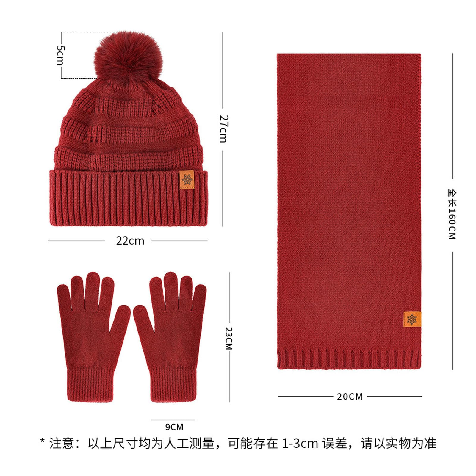 Set Cappello Sciarpa Guanti Invernali Cappello, E Lavorati A Maglia Autunno Inverno - Tinta Unita Calda Doppio Strato-Completo Tre Pezzi Nero