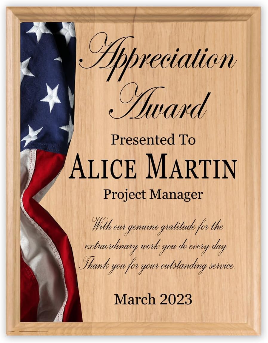 Recognition Plaque for Military, Government, Law Enforcement Achievement or Retirement 8.5in x 11in Solid Wood (Achievement Award)