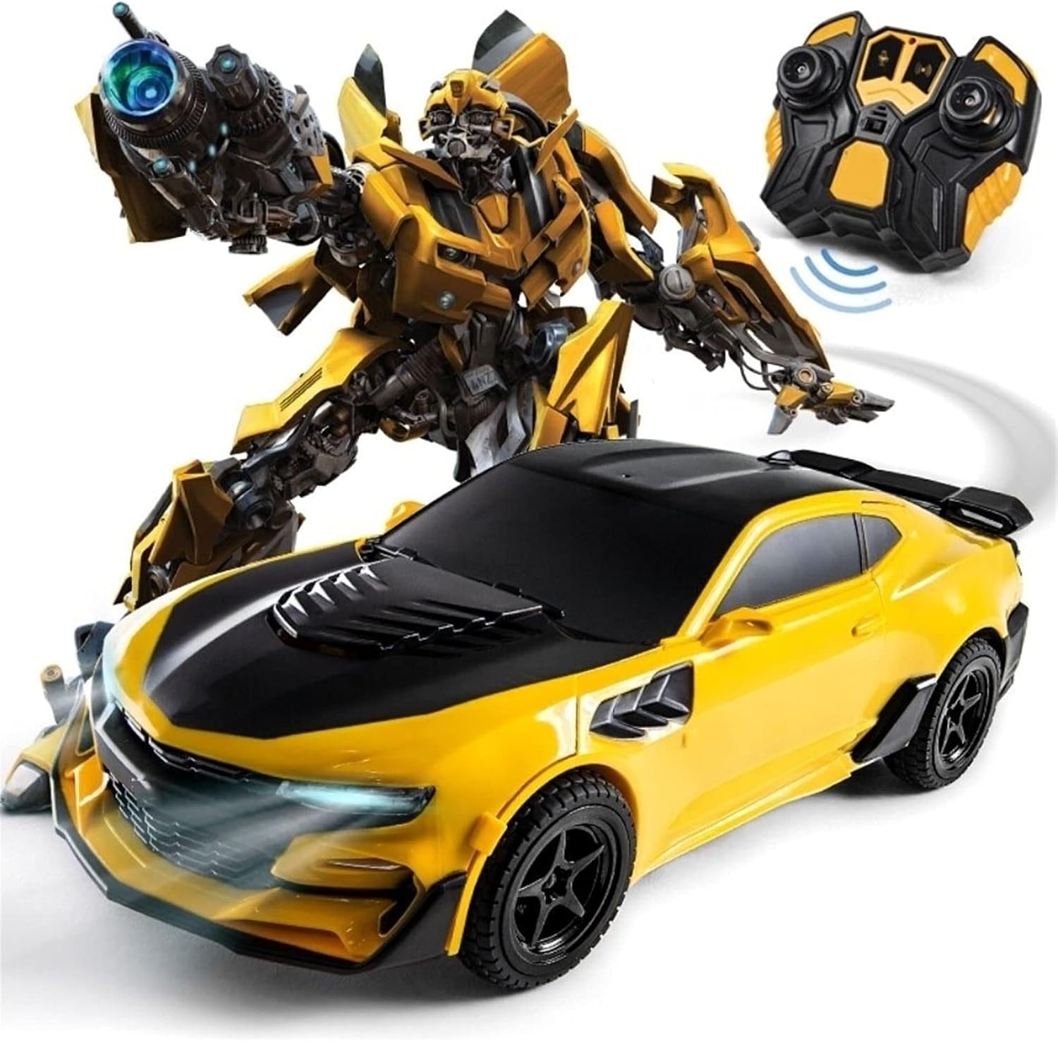 SSBH Bumblebee Control Remoto Coche Hombre One-Button Deformation Sensando Sensación Modelo Modelo Modelo Transformadores de Juguete Stunt Coche Robot Lights Sounds 360 ° Rotación Deriva