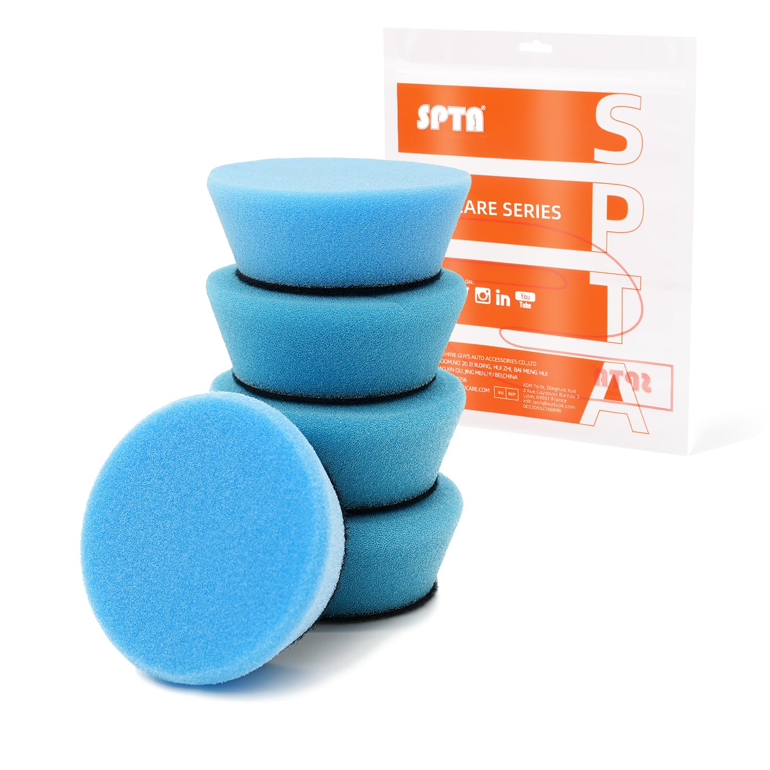 SPTA Blue T60 Moderate-Cut Foam Polishing Pads, 5Pcs 2inch/50mm Sponge Polishing Buffing Pads, Car Foam Detail Polishing Pad Kit for Car Detail Polishing, Small Area Polishing -FPTSS2B