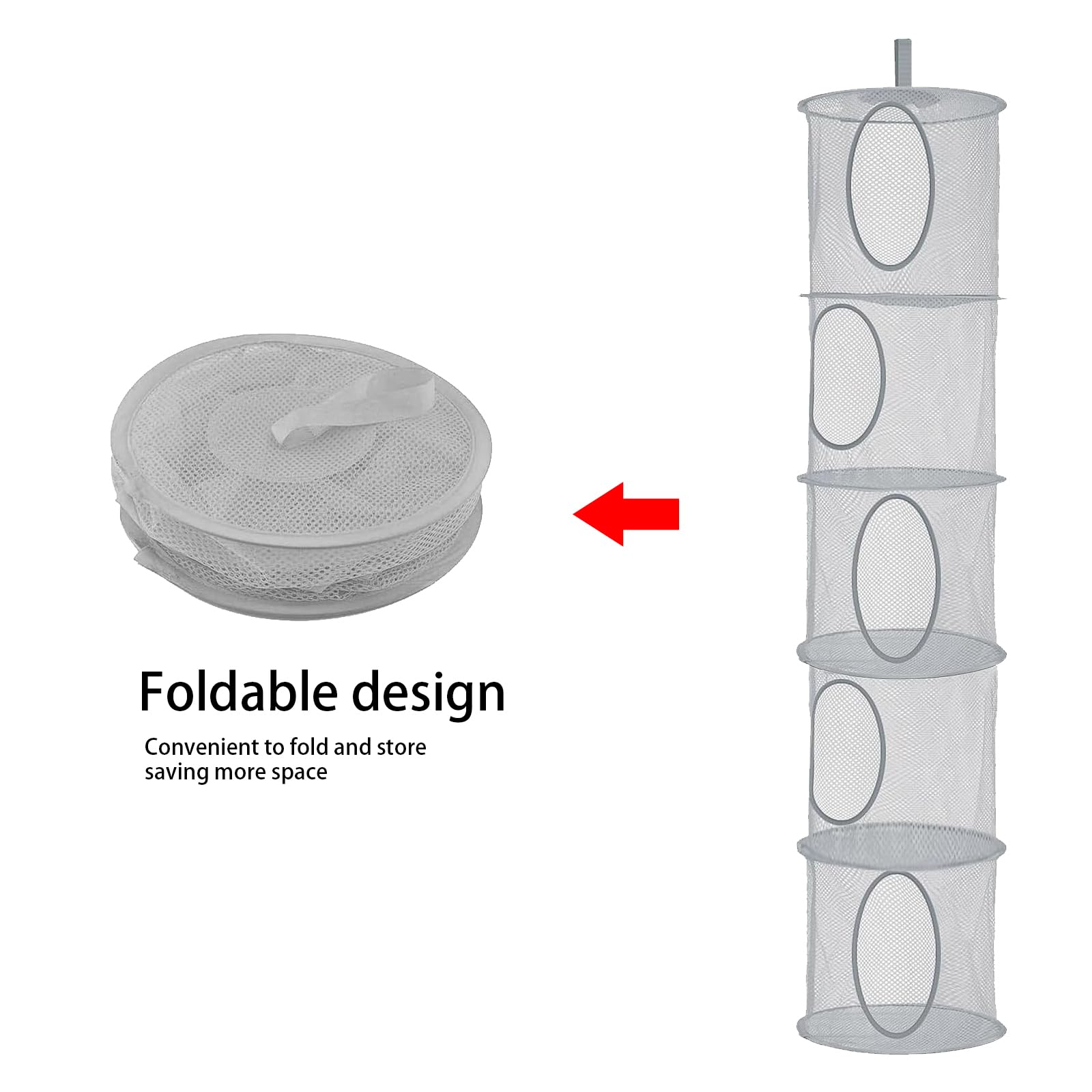 2 Filets De Rangement Suspendus 5 Niveaux - Gris, Pour Peluches, Jouets, Vêtements (30x137 Cm)