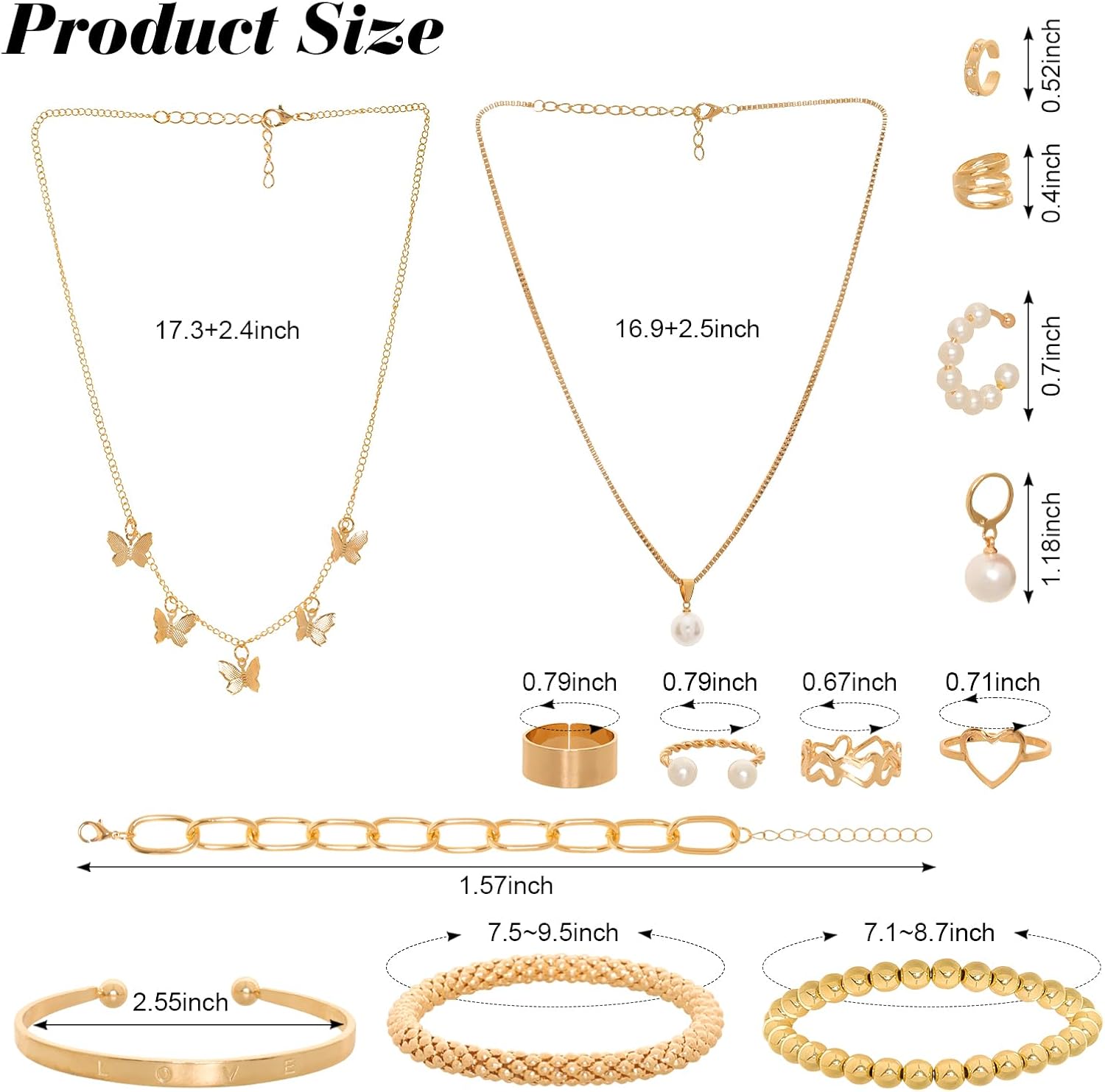 54 Pcs Gold Jewelry Set for Women Multi Layered Necklace Knuckle Rings Stackable Bracelets Dainty Ear Clips Fashion Jewelry set Anniversary Birthday Valentine Gifts for Women Girls - Image 2