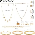 54 Pcs Gold Jewelry Set for Women Multi Layered Necklace Knuckle Rings Stackable Bracelets Dainty Ear Clips Fashion Jewelry Set Anniversary Birthday Valentine Gifts for Women Girls