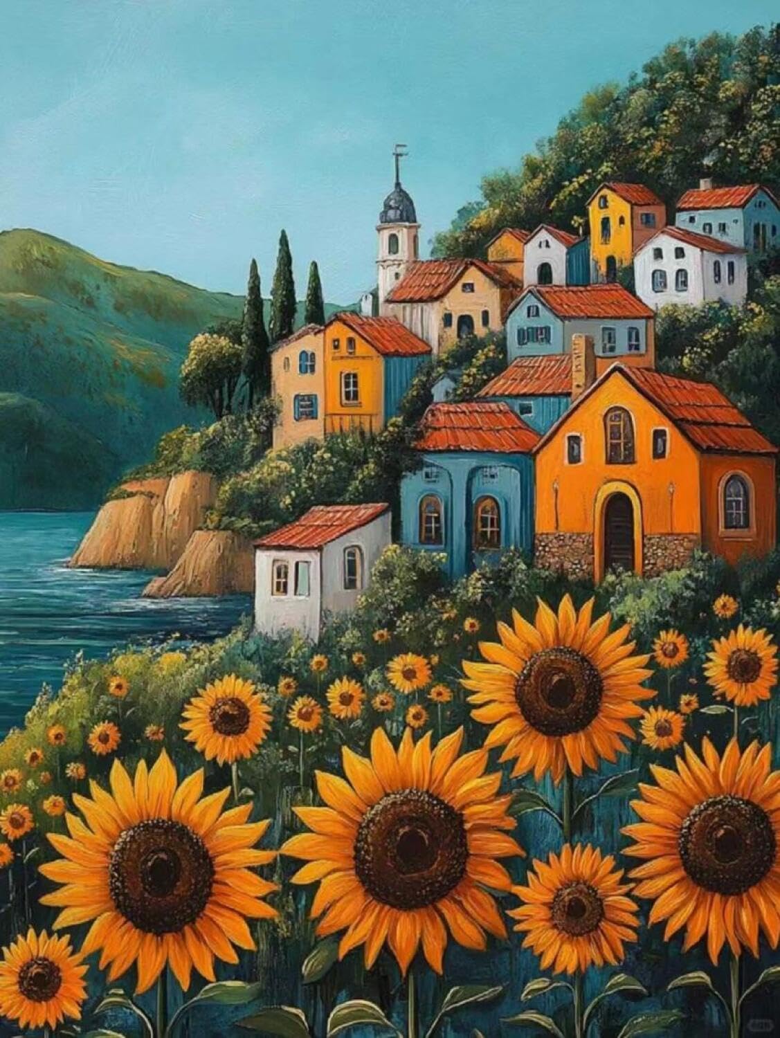 Rqwybcaxn Bead Embroidery Kits Flowers and Town 40x50cm