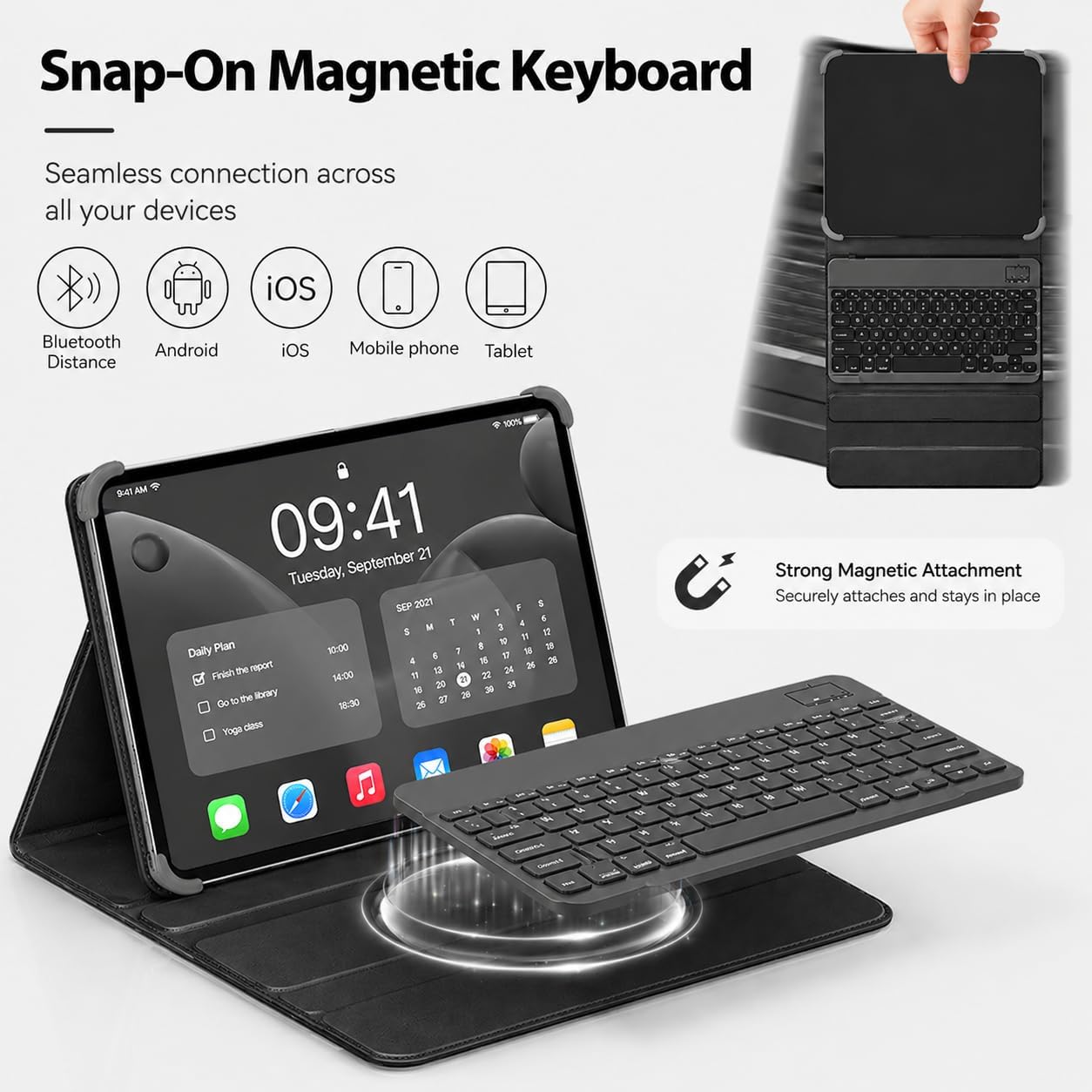 for Onn. 11 Pro Tablet Case with Detachable Magnetic Keyboard, Fits 9-11 Inch Tablets, TPU Protection, Premium PU Leather, Type-C Charging (Purple, Onn. 11 Pro) image 2