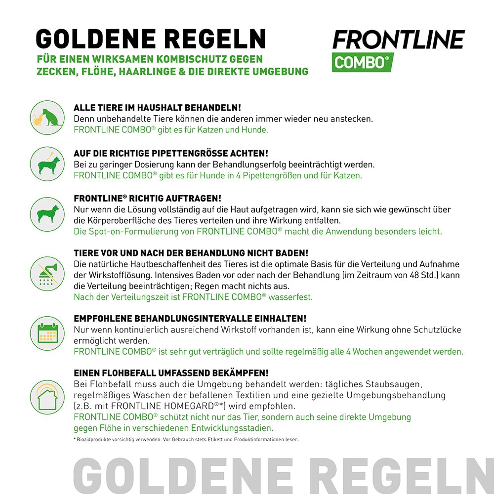 FRONTLINE Combo Katze gegen Zecken, Flöhe & Haarlinge (für Jede Größe & Gewicht) - 6X Pipetten für bis zu 6 Monate Schutz - auch gegen Floheier, Larven & Puppen im Haushalt - wasserfest