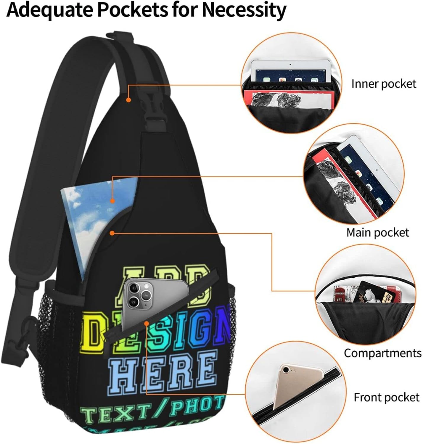 Custom Crossbody Bags Personalized Sling Bag Leisure Sports Outdoor Custom Bag For Men Backpack Optional Color Add Your Own Design Here
