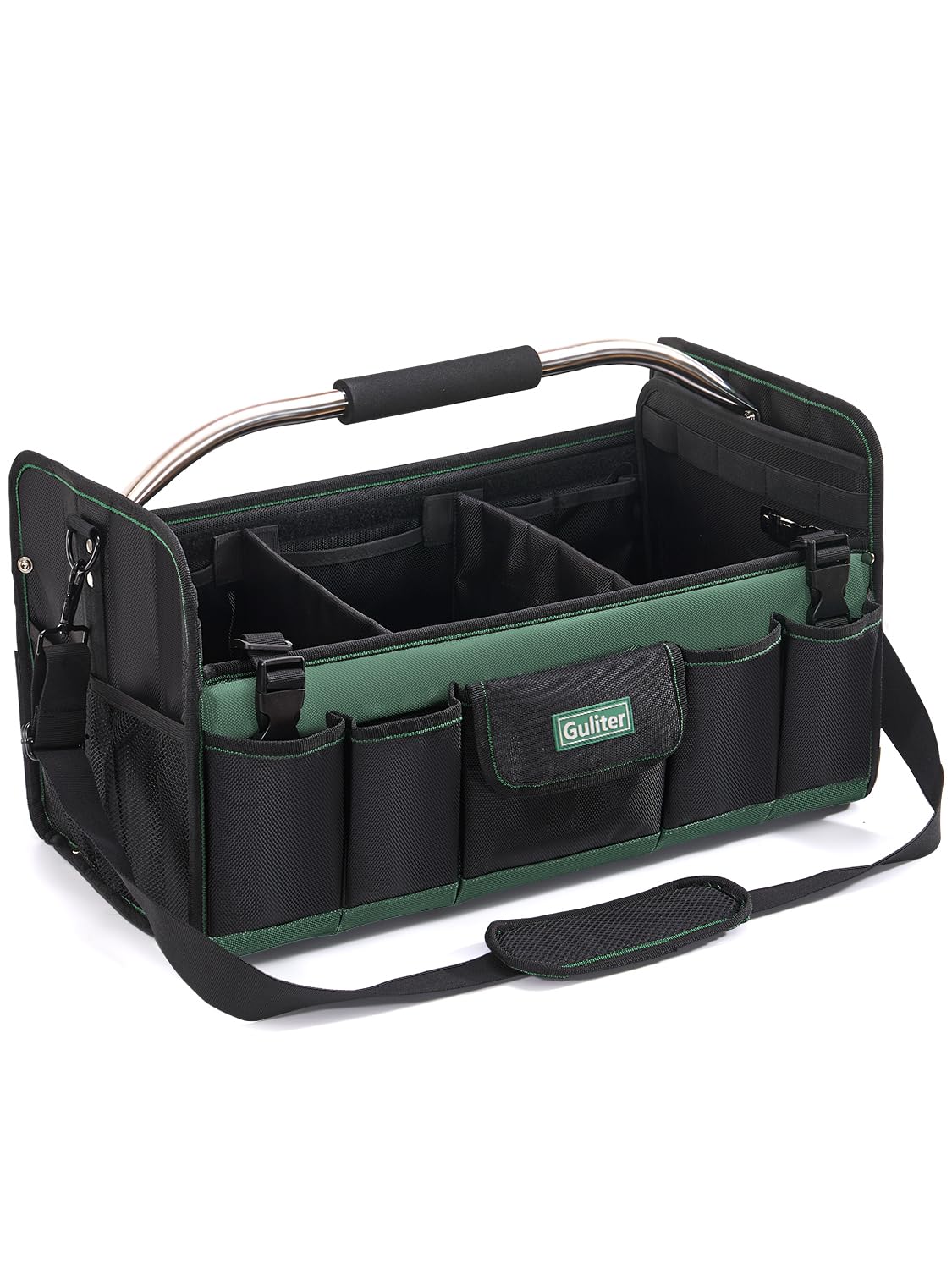 Guliter 20 Inch Large Tool Bag,Heavy Duty Open Top Tool Tote,25 Pocket Tool Box Organizer with Stainless Steel Handle & Adjustable Shoulder Strap,