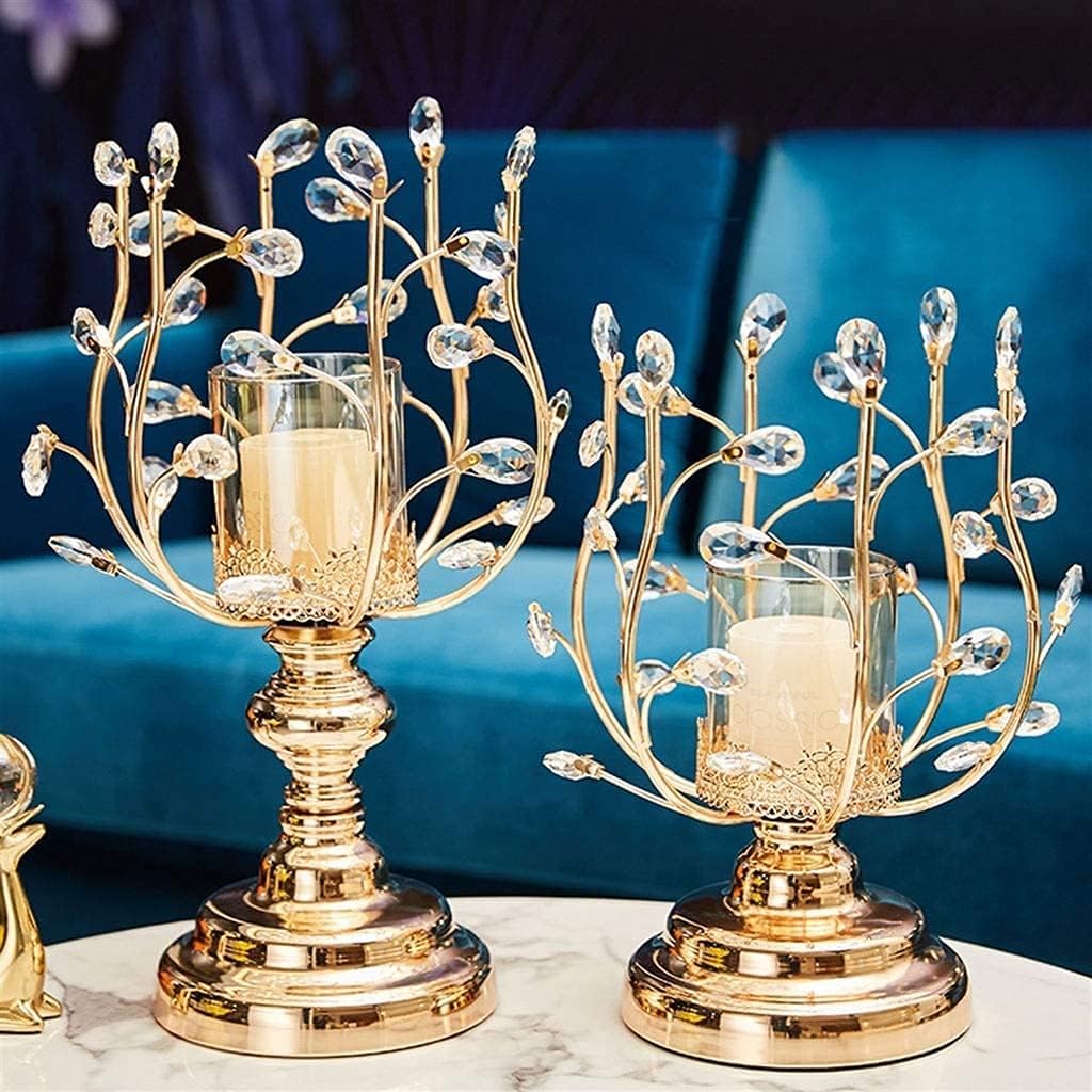 Candle Holder Candle Holder Candle Stand Metal Candlestick Creative Glass Crystal Flower Branch Candle Holder Table Dinner Decoration Candlestick (Color : OneColor, Size : 26.5x26.5x39cm)