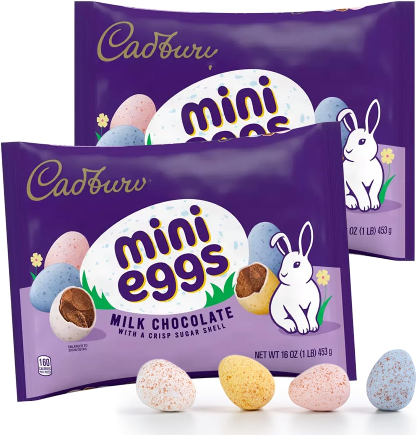 Cadbry Mini Eggs Easter Chocolate Candy - 2 Pack (16 oz Bags) Crunchy Shell Milk Chocolate Treats for Egg Hunts, Baskets & Party Favors