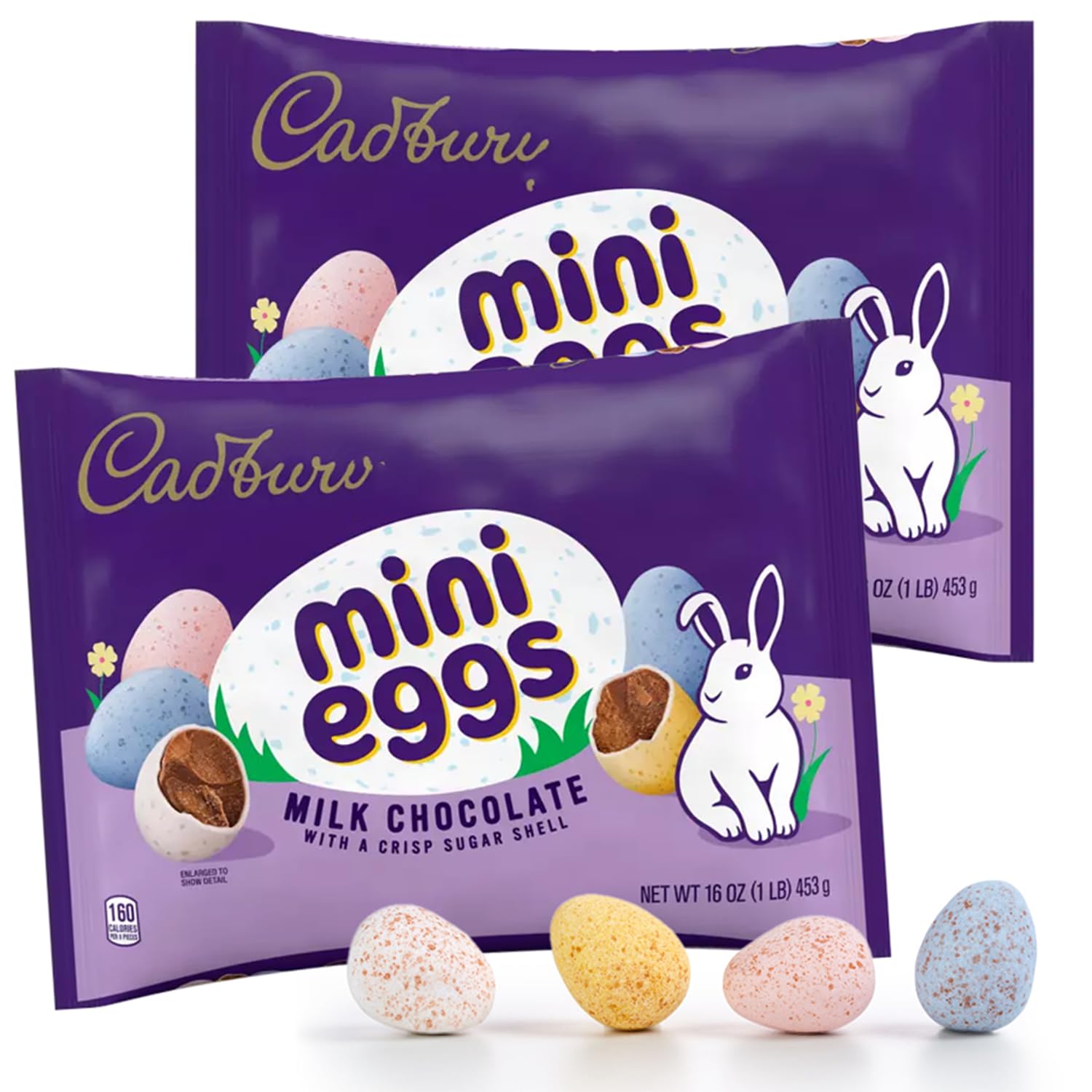 Cadbry Mini Eggs Easter Chocolate Candy - 2 Pack (16 oz Bags) Crunchy Shell Milk Chocolate Treats for Egg Hunts, Baskets & Party Favors