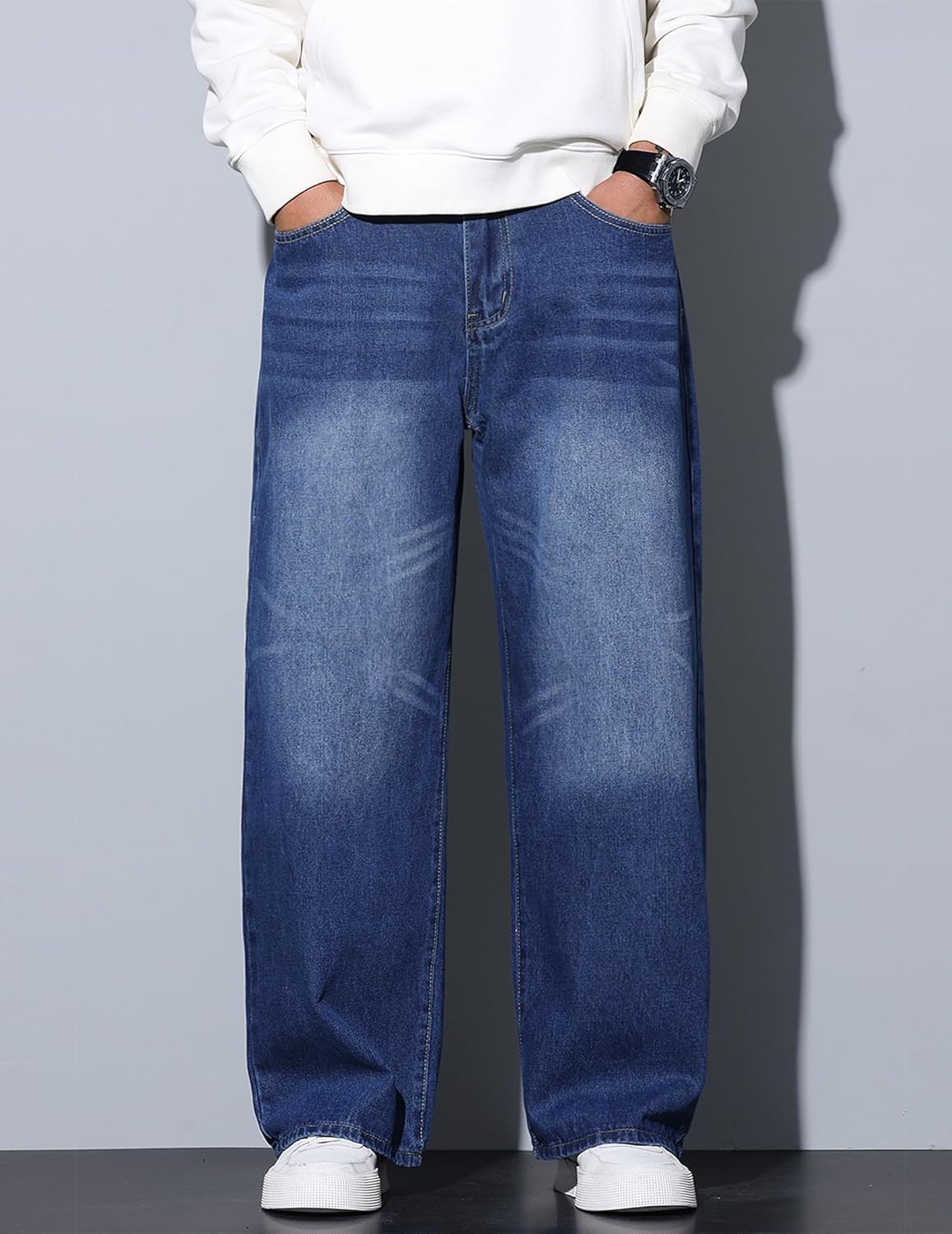 Mens Baggy Jeans Loose Fit Denim Jeans Wide Leg Hip Hop Pants Y2K Skater Trousers Streetwear - Image 2