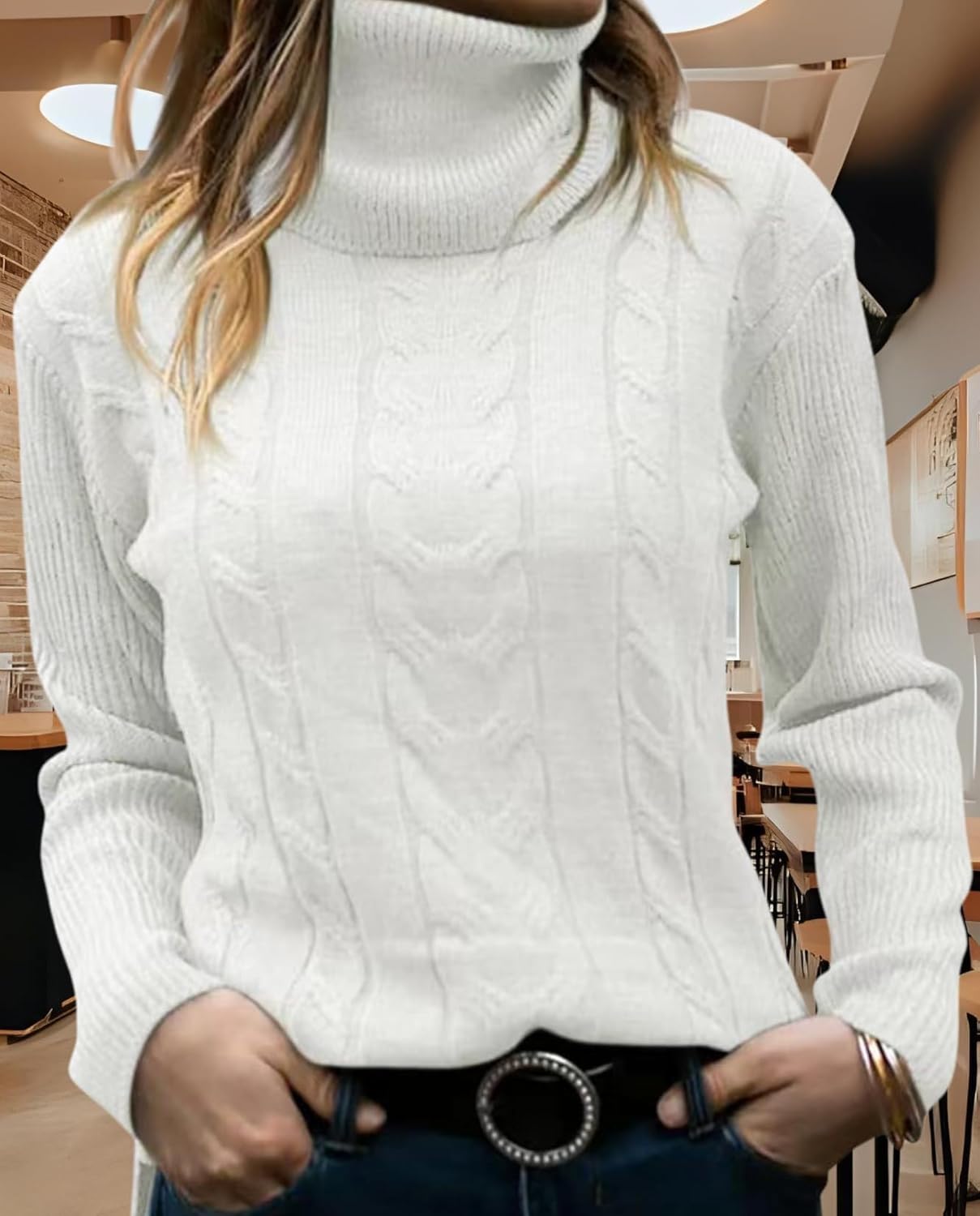 Women's Retro High Neck Pullover Sweater Long Sleeve Casual Warm Top for Vacation and Daily Wear - Image 3