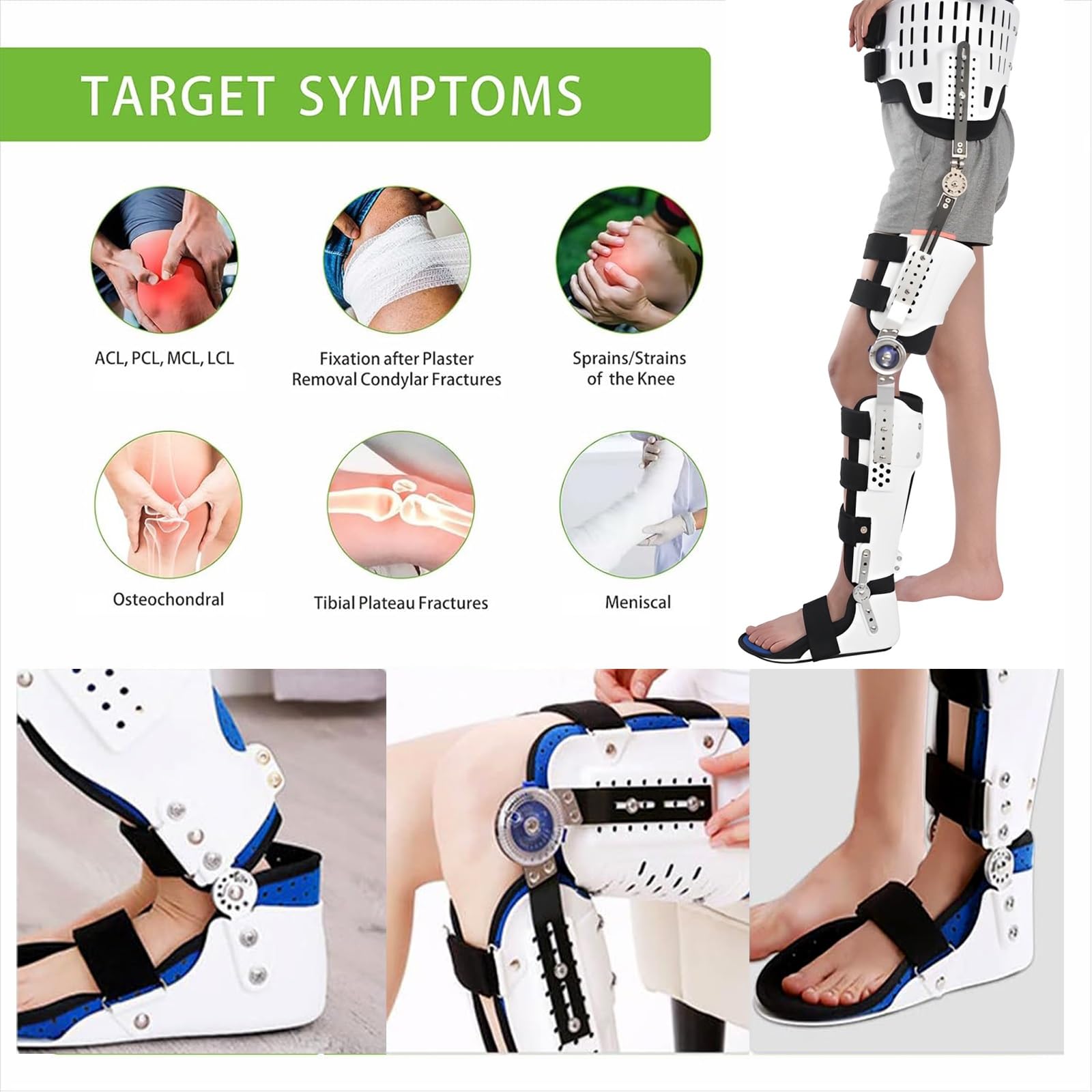Genouillère professionnelle avec stabilisateurs latéraux,attelle fixe réglable respirante,attelle articulée for jambe complète,aide améliorer l'équilibre jambes,forte stabilité sport,l'entraînement